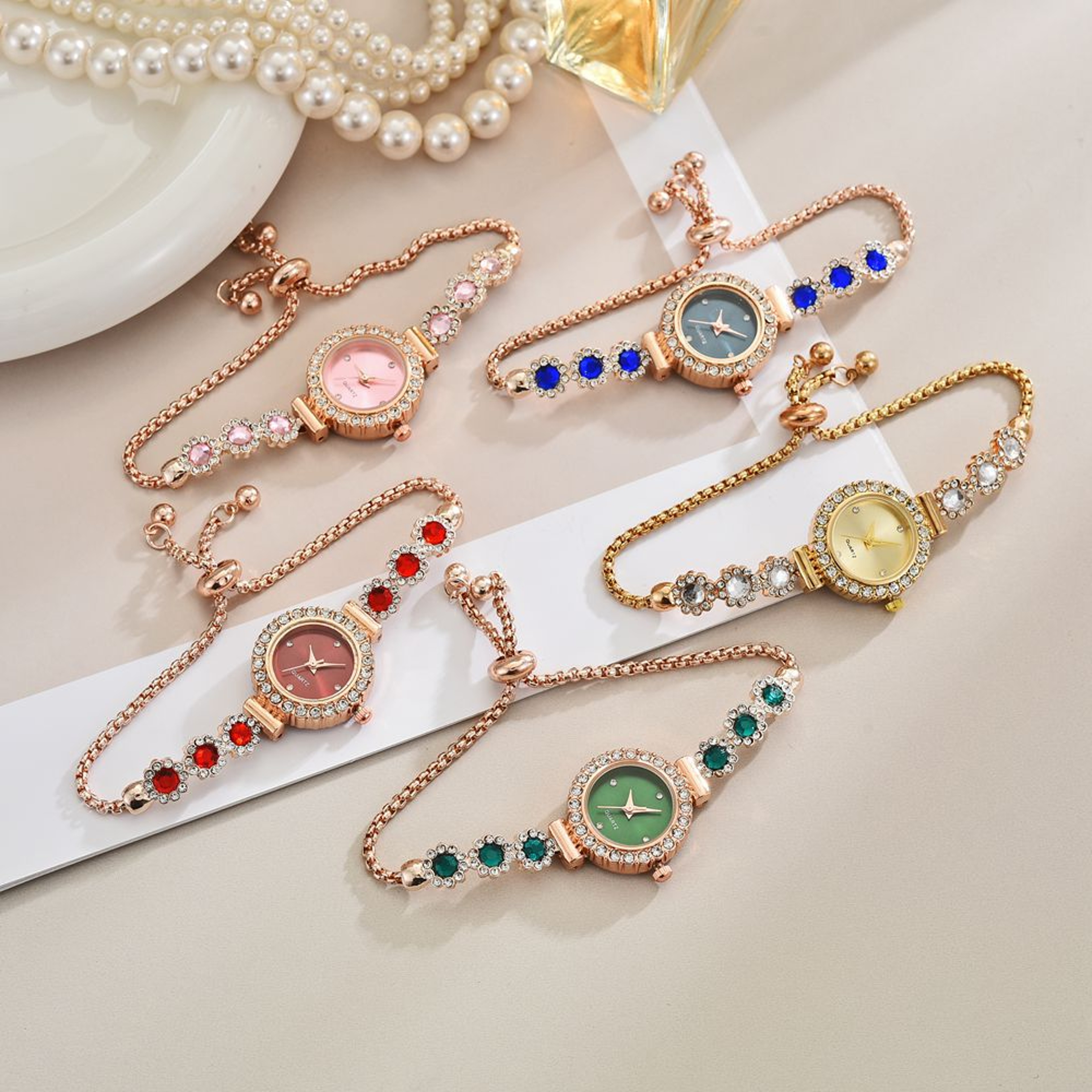 Elegant Floral Rhinestone Bracelet Watch for Women Crystal Dress Wristwatch – view 6
