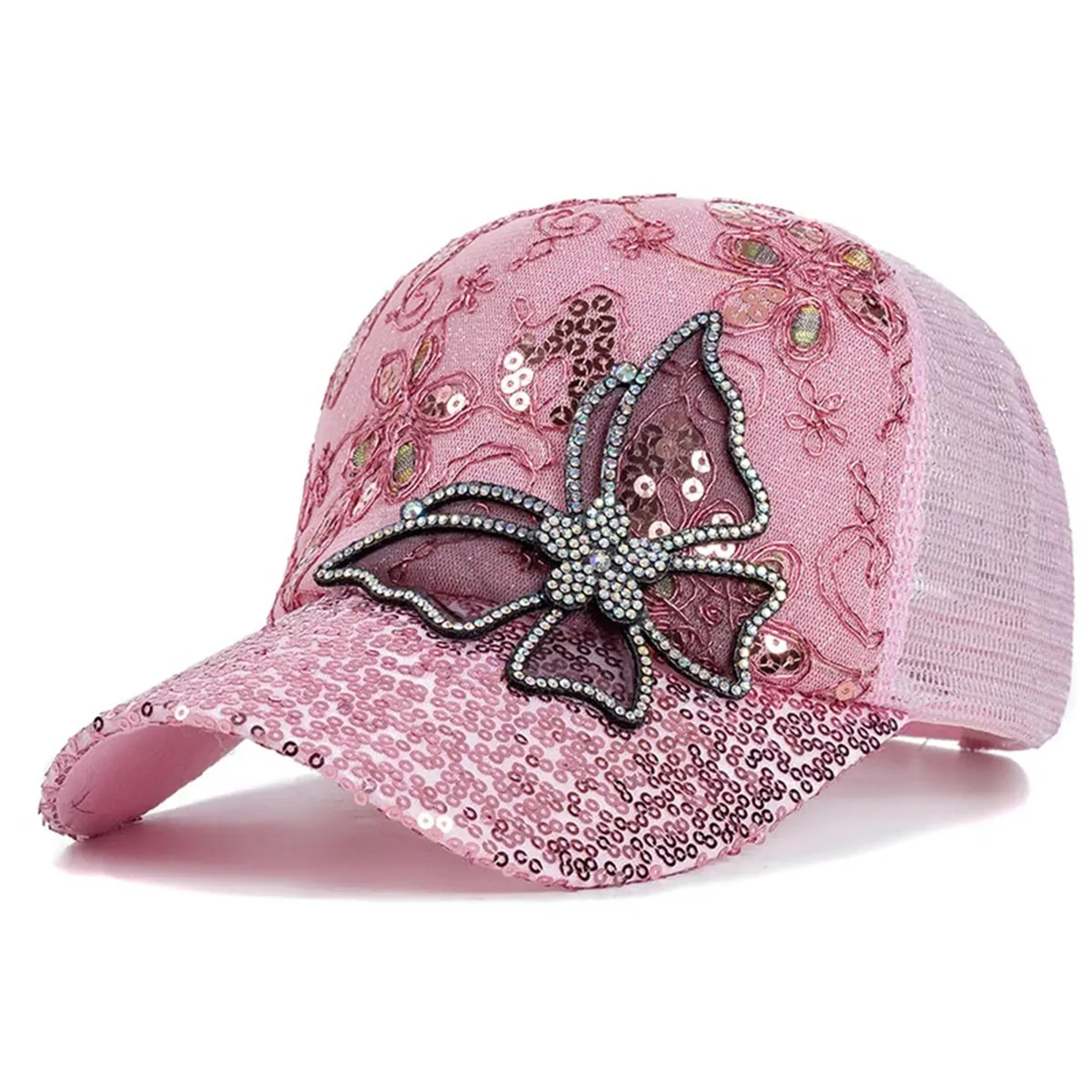 Butterfly Embroidery Glitter Baseball Cap - Women's Lace Trucker Hat for Summer – view 5