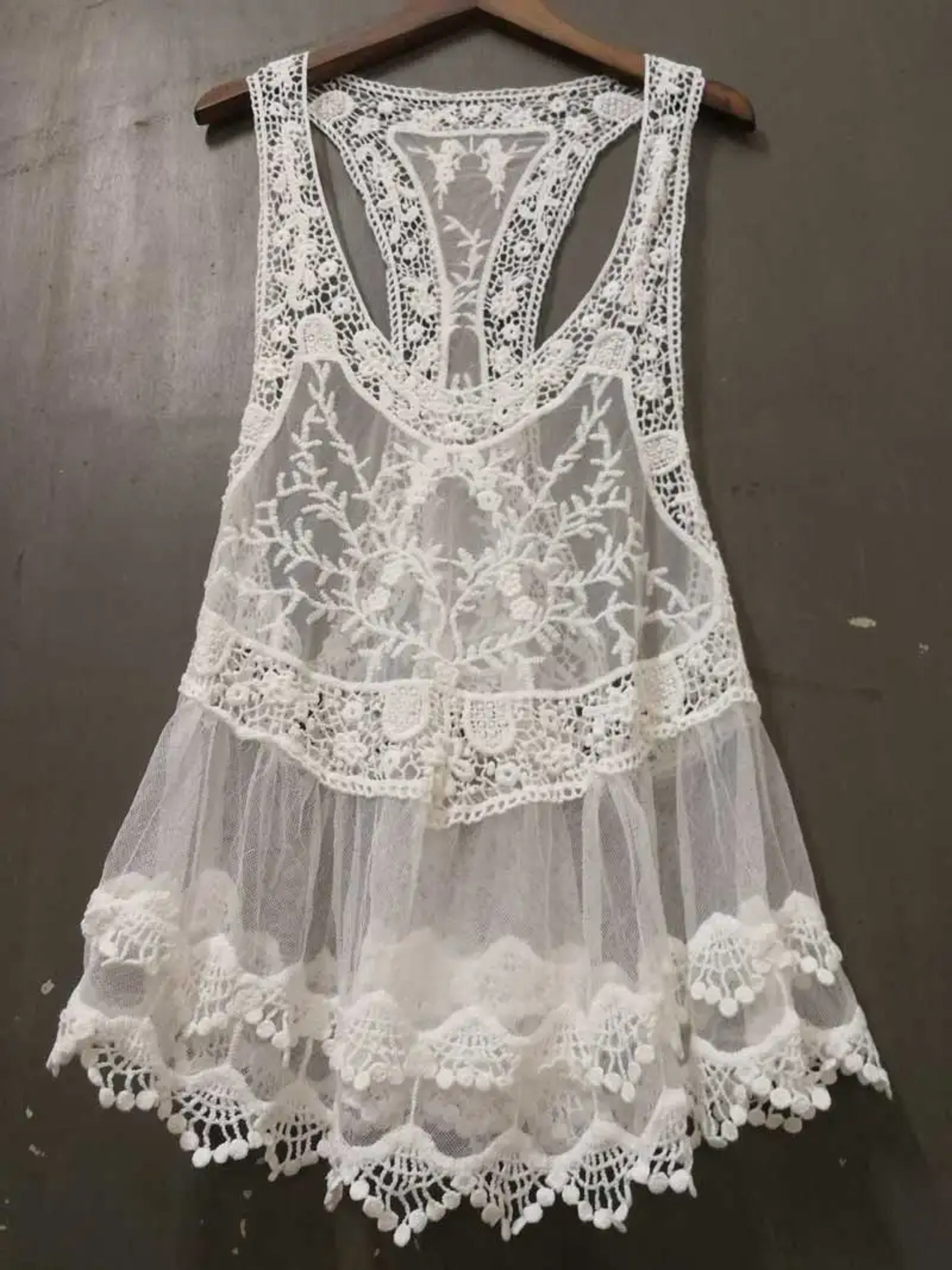 Boho Crochet Lace Racerback Tank Top  Breathable Summer Beach Swim Cover Up 4