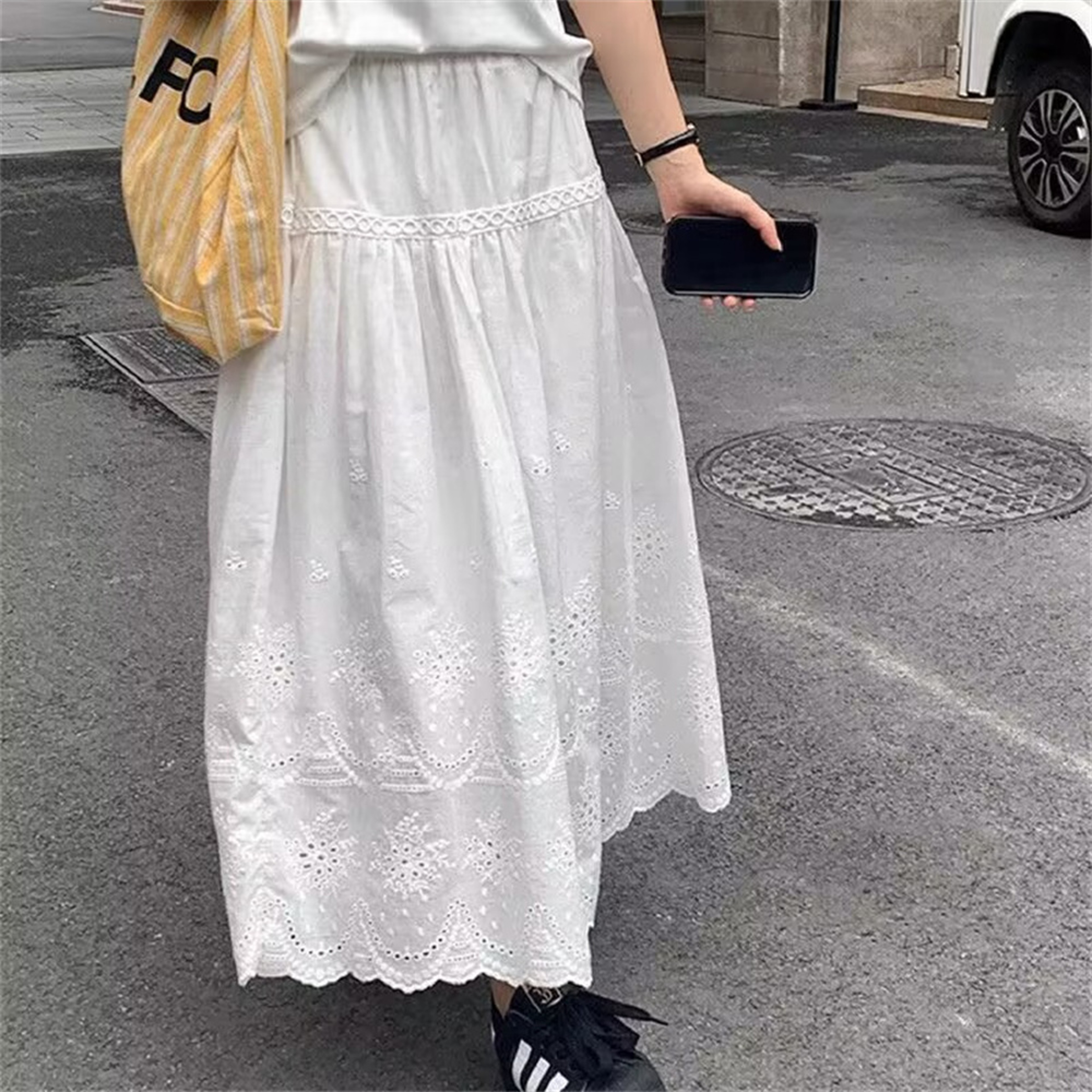 Boho Cotton Crochet Maxi Skirt  Elegant Lace Embroidery A Line Summer Skirt 2