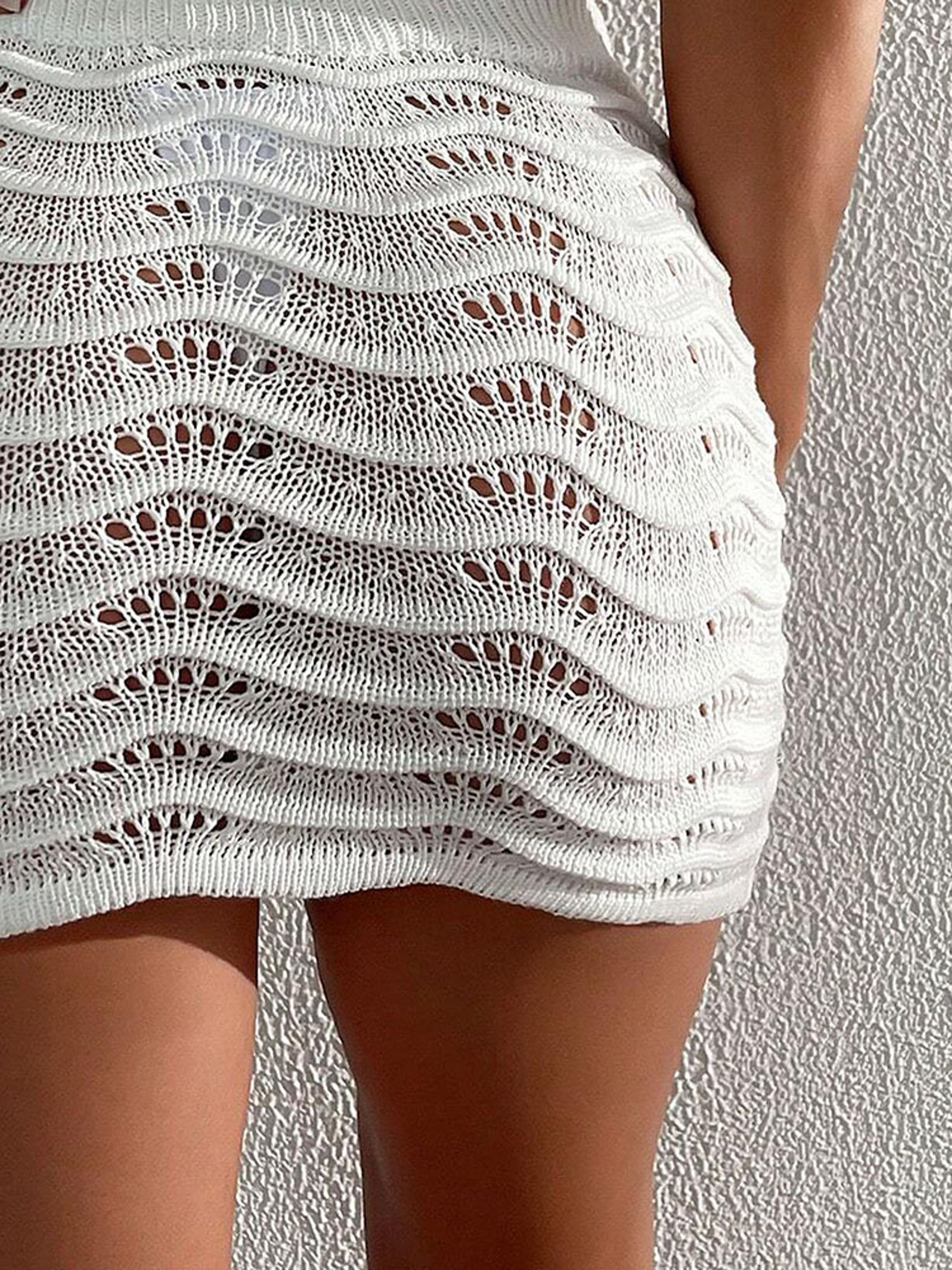 HighWaist Crochet Knit Mini Skirt  Sexy Hollow Out Beach Cover Up Short Skirt 4
