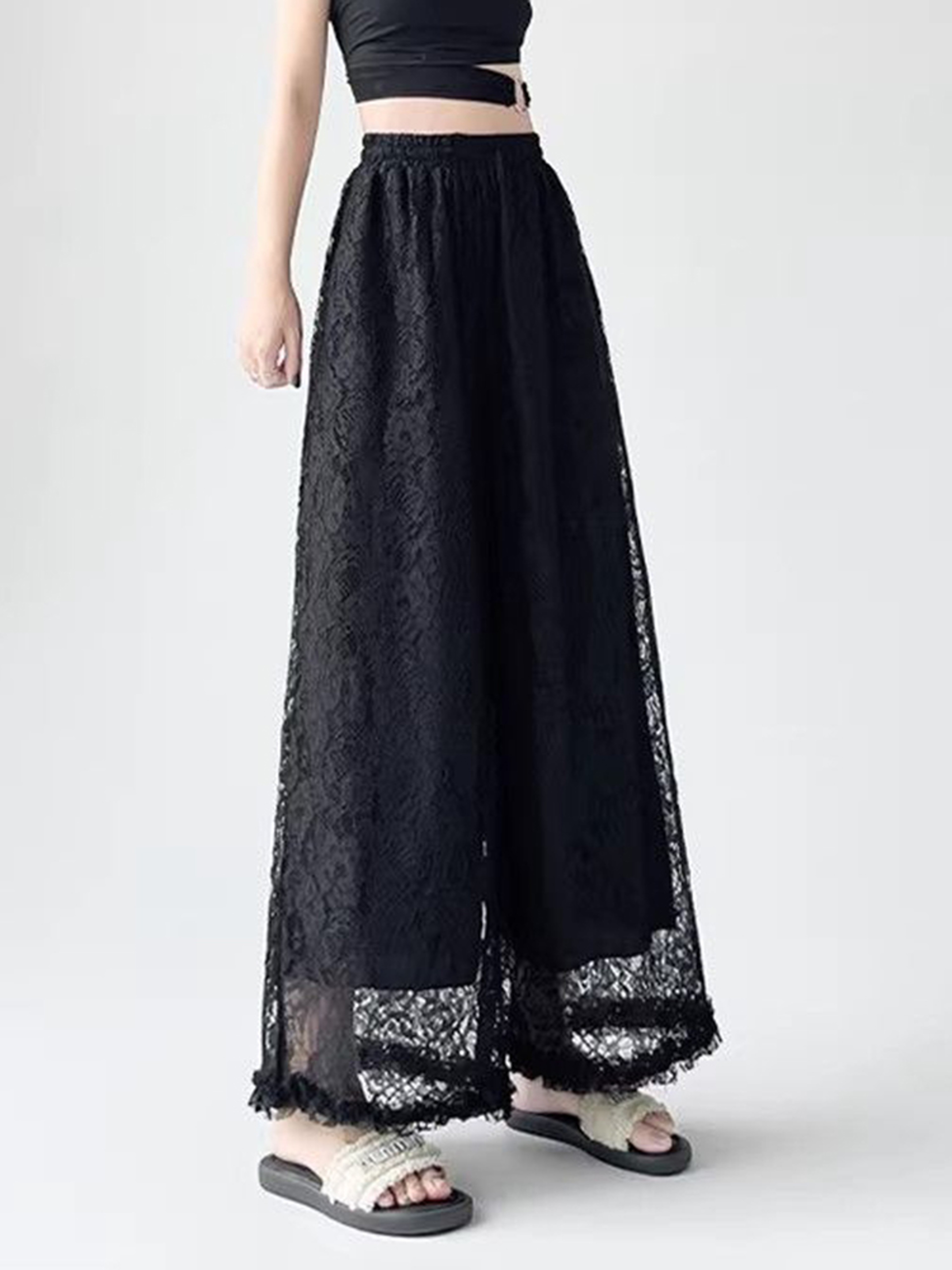 Aura White Lace Wide Leg Pants - High Waisted Summer Trousers – view 5