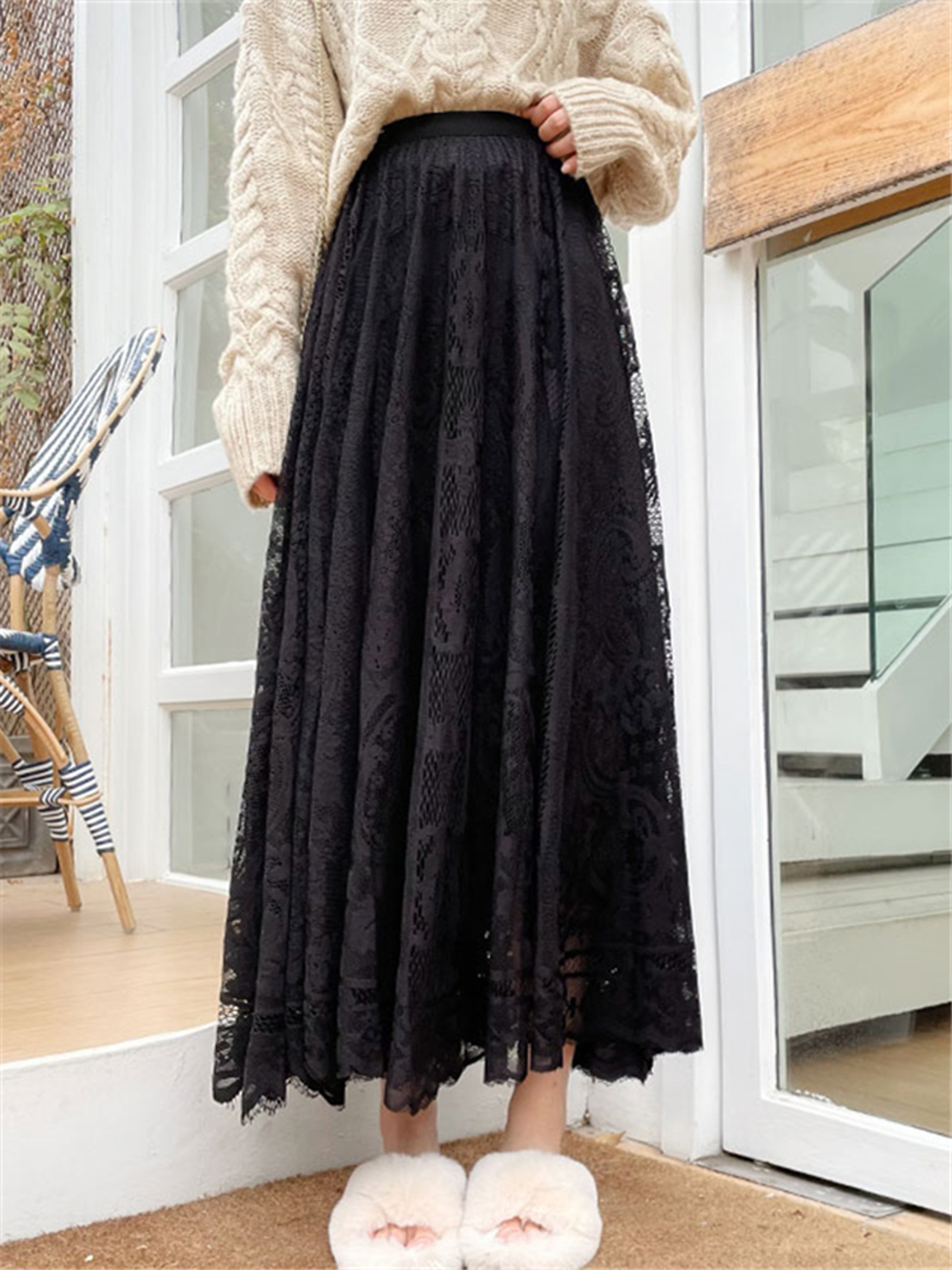 Bohemian High Waist Crochet Lace Maxi Skirt Vintage A-Line Long Umbrella Skirt – view 6