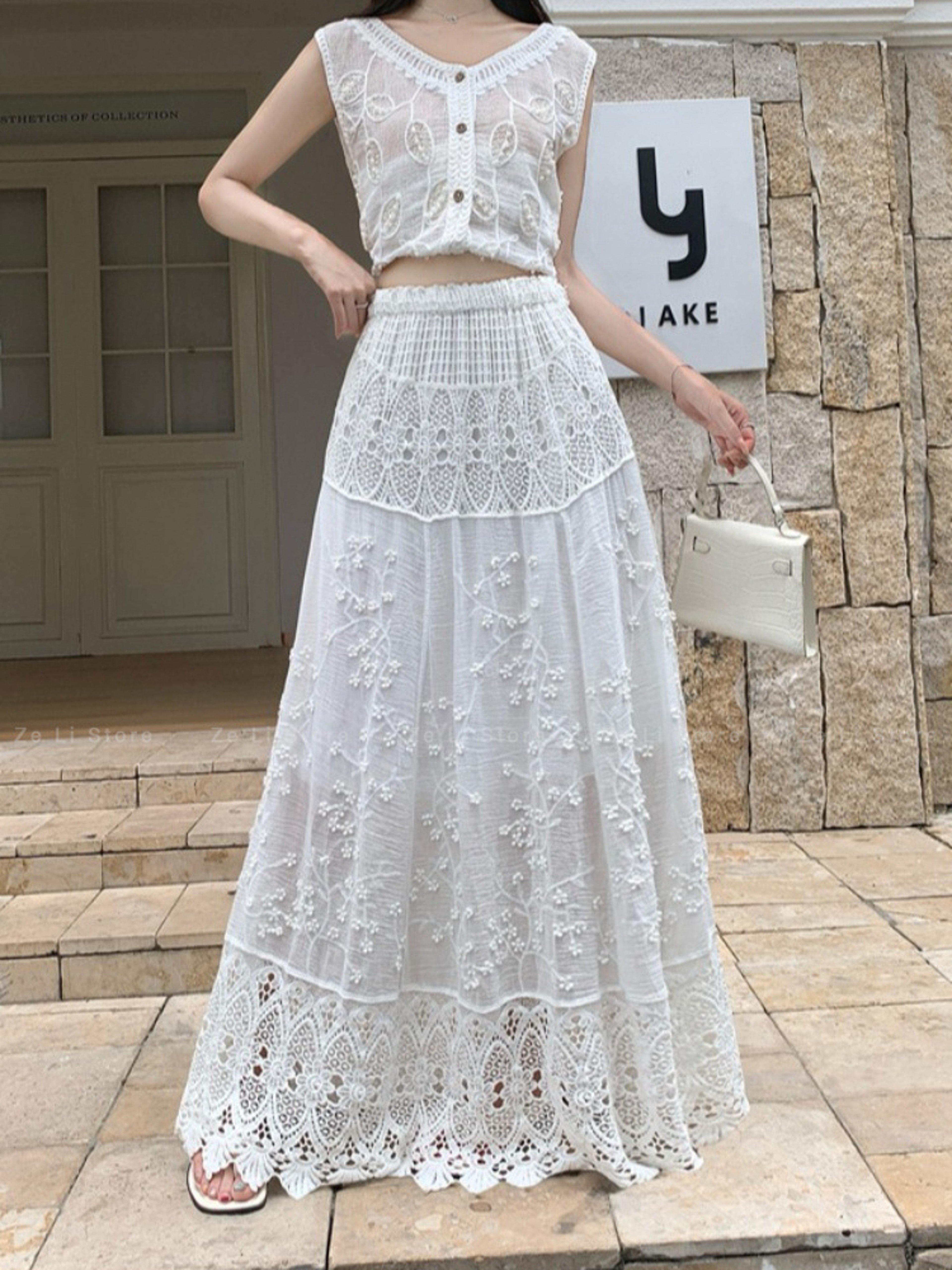 Boho Lace Crochet A-Line Maxi Skirt - High Waisted Summer Skirt for Women – view 5