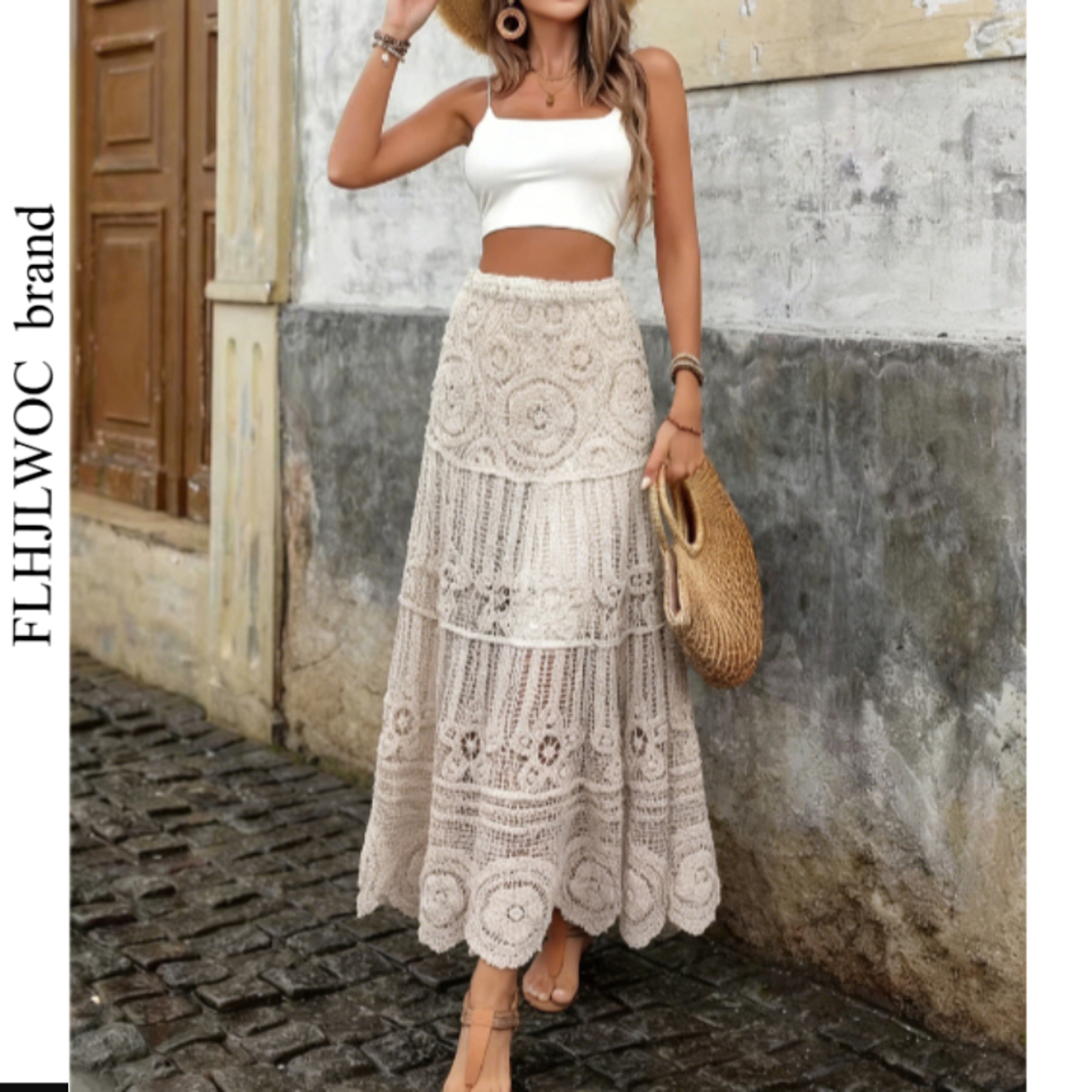 Aura Bohemian Vintage Crochet Maxi Skirt – Romantic Mori Girl Hollow Out Holiday Long Skirt – view 2