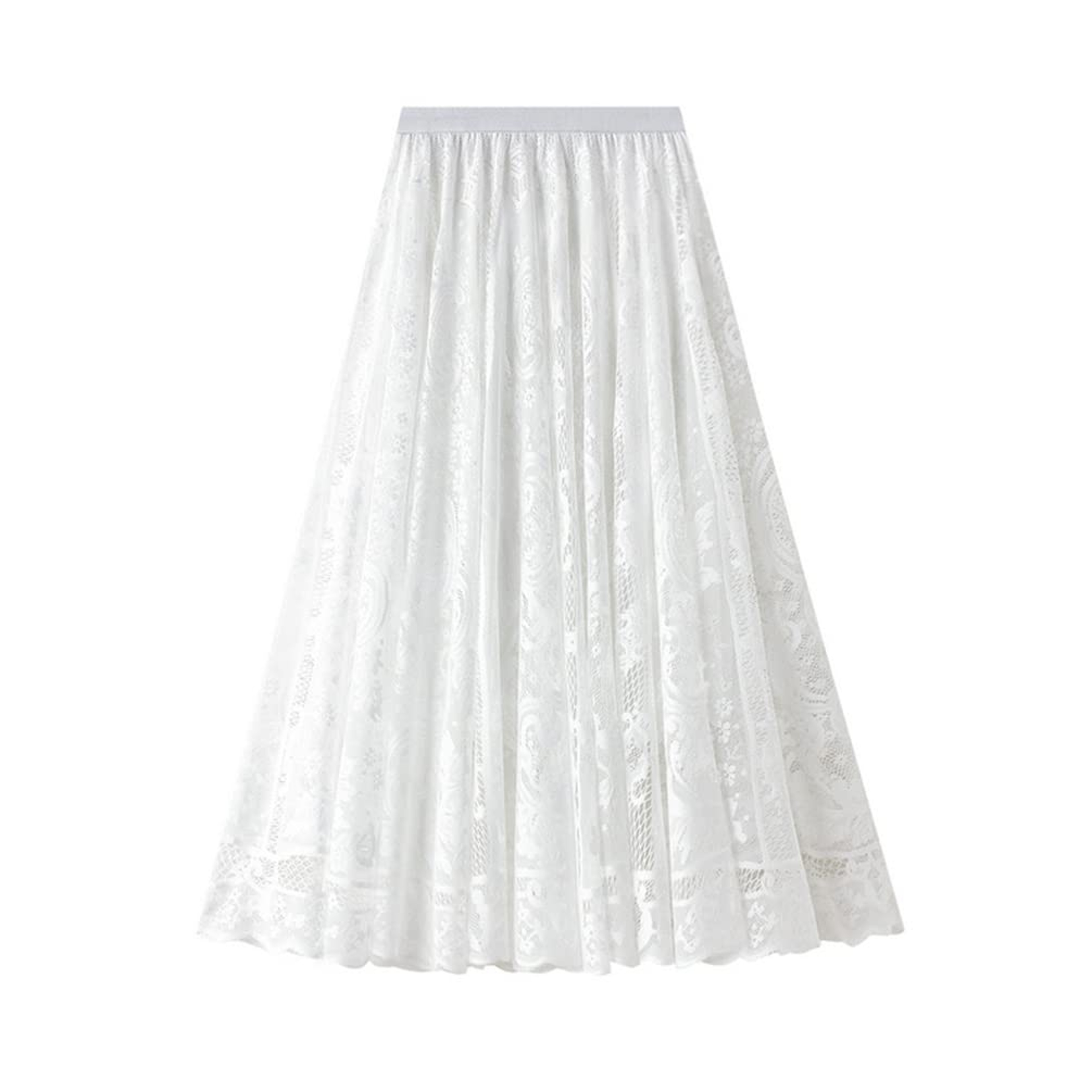 Ethereal Flowy Aline Mesh Skirt  Elegant Sheer Lace Skirt For Women 3