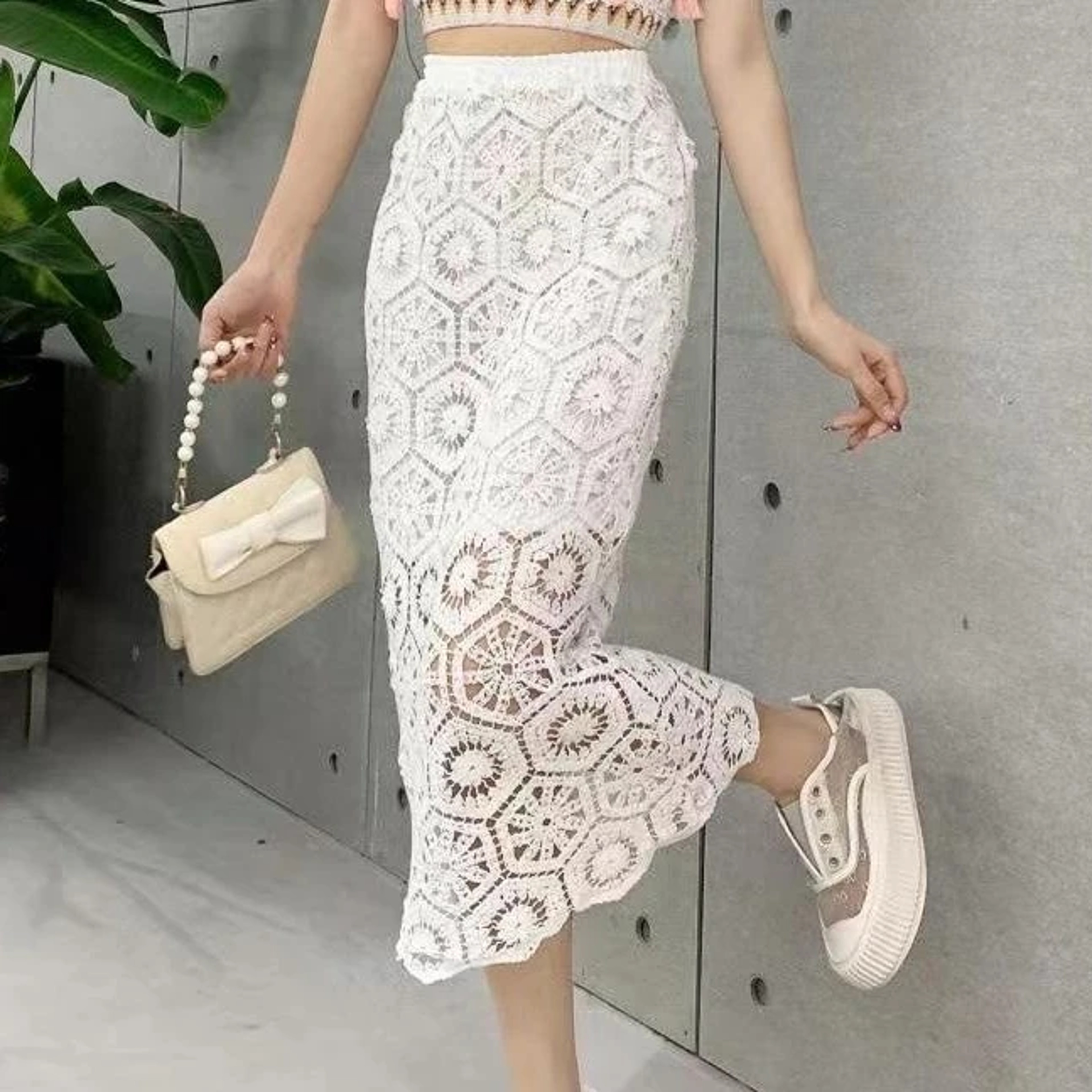 Boho Crochet Beach Skirt Hollow Out Floral Knit Summer Cover Up 0