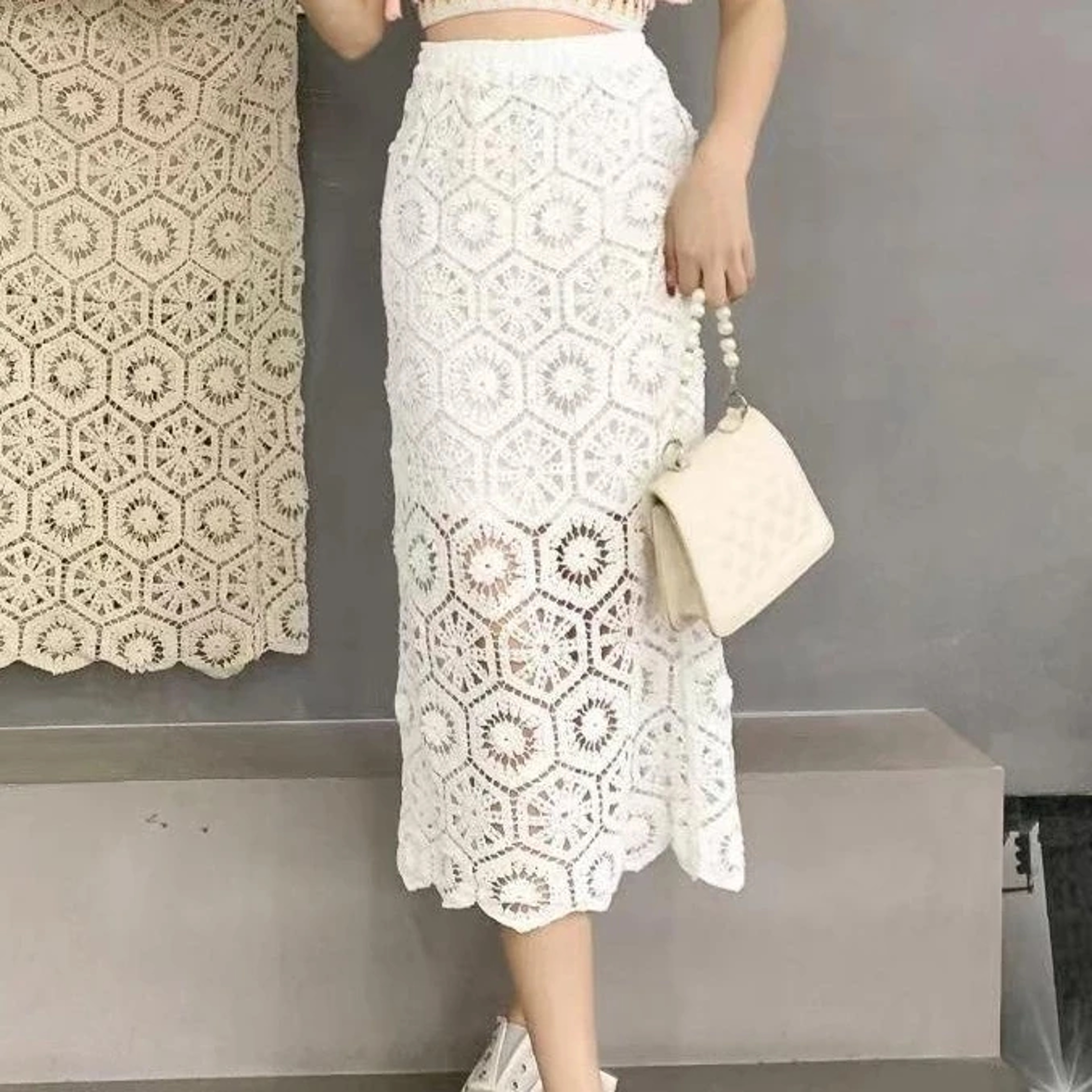 Boho Crochet Beach Skirt Hollow Out Floral Knit Summer Cover Up 1