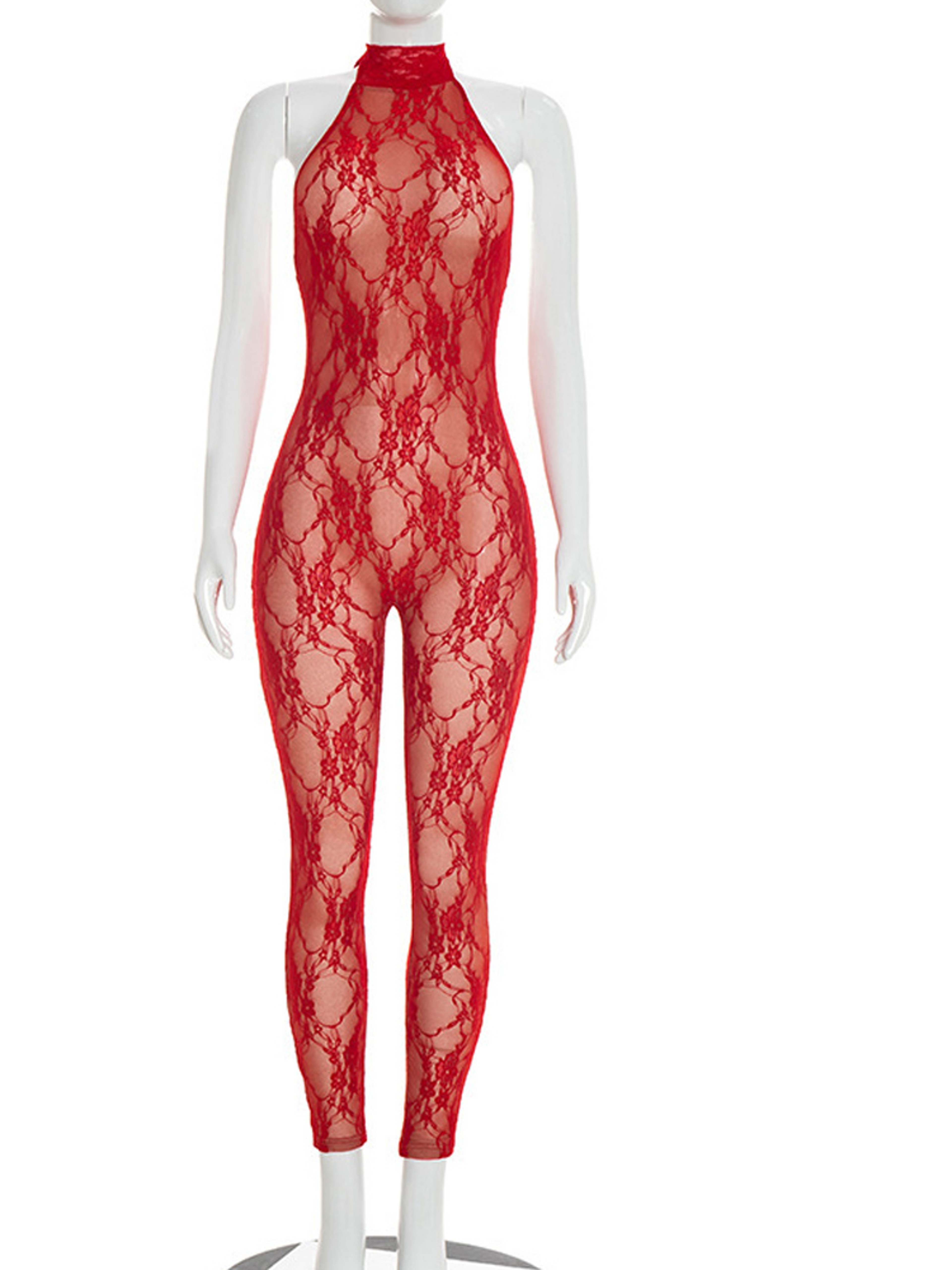 Bonnie Forest Halter Backless Lace Bandage Skinny Jumpsuit – view 7