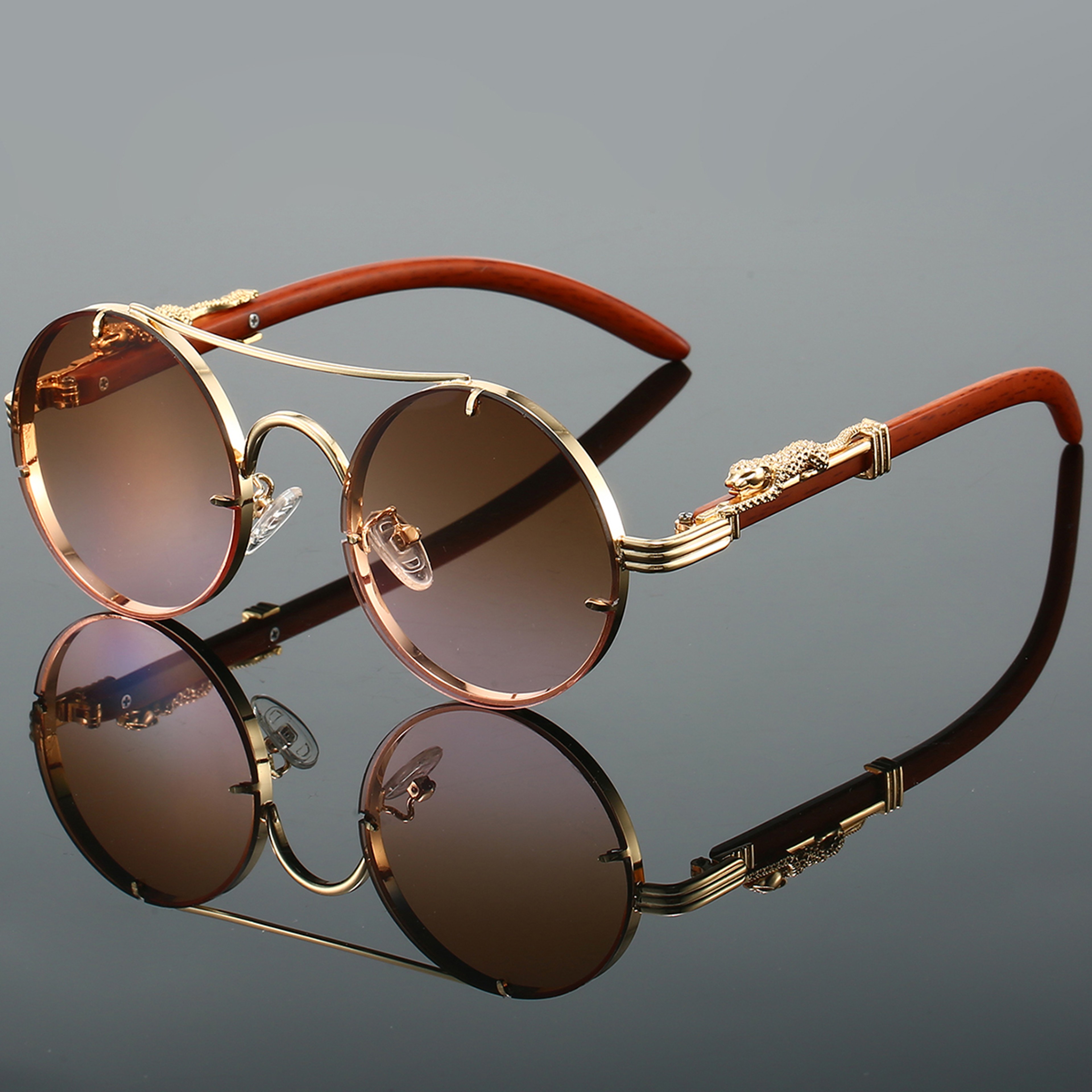 Aura Vintage Round Sunglasses  Retro Double Bridge Sunglasses  Trendy Unisex Shades 6