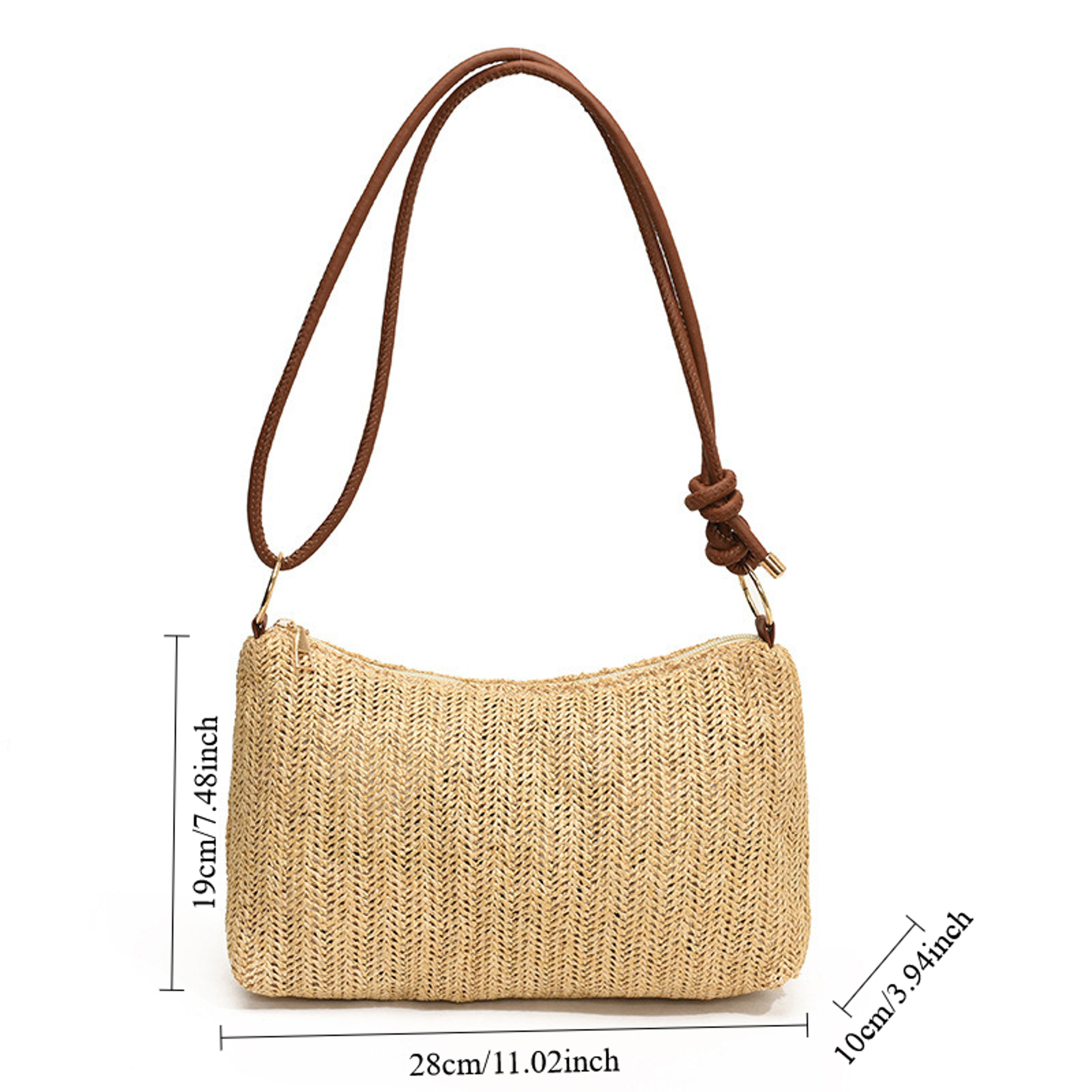 Striped Woven Straw Tote Bag – Lightweight Beach Vacation Bag with Zip Closure – view 6
