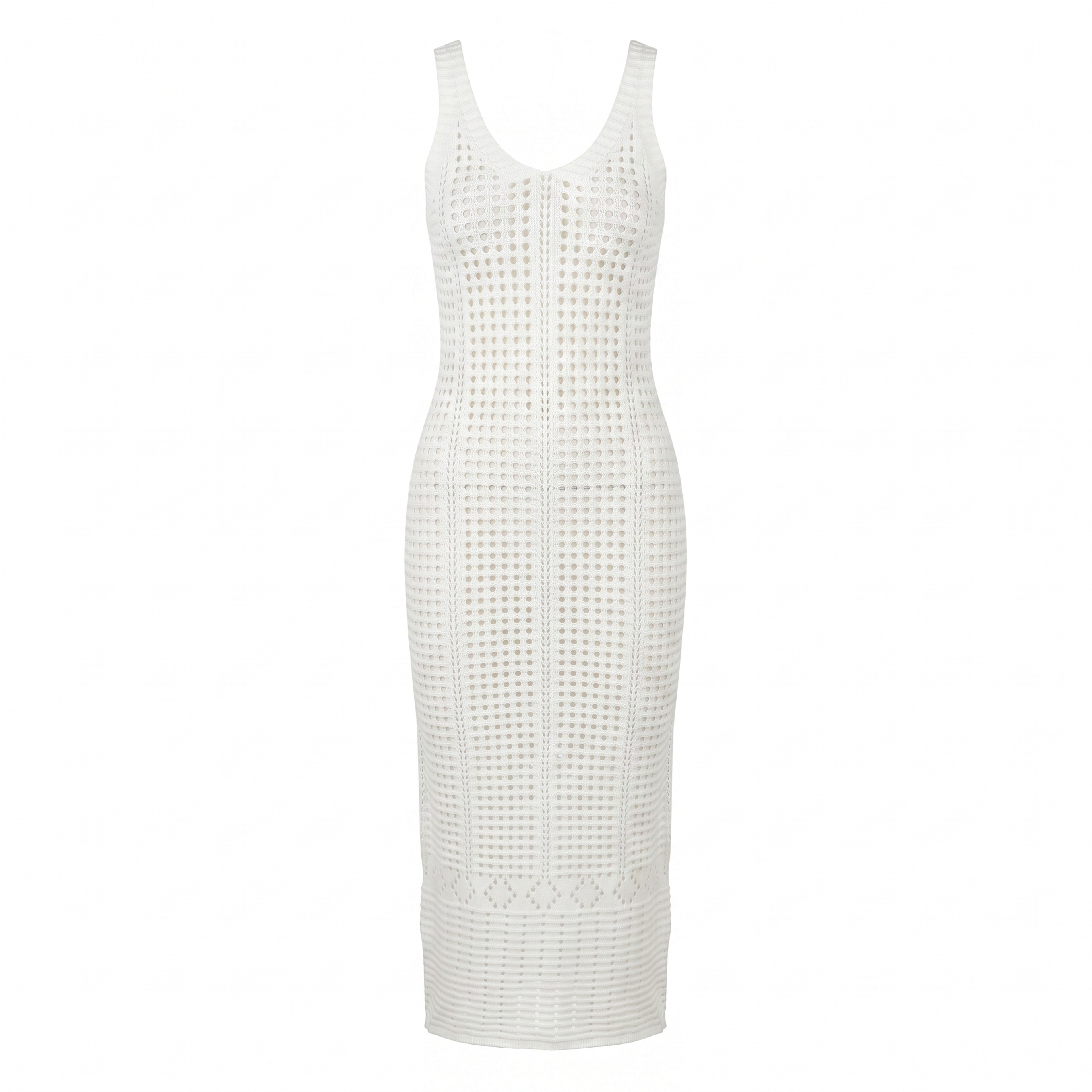 White V Neck Crochet Bodycon Midi Dress – view 6