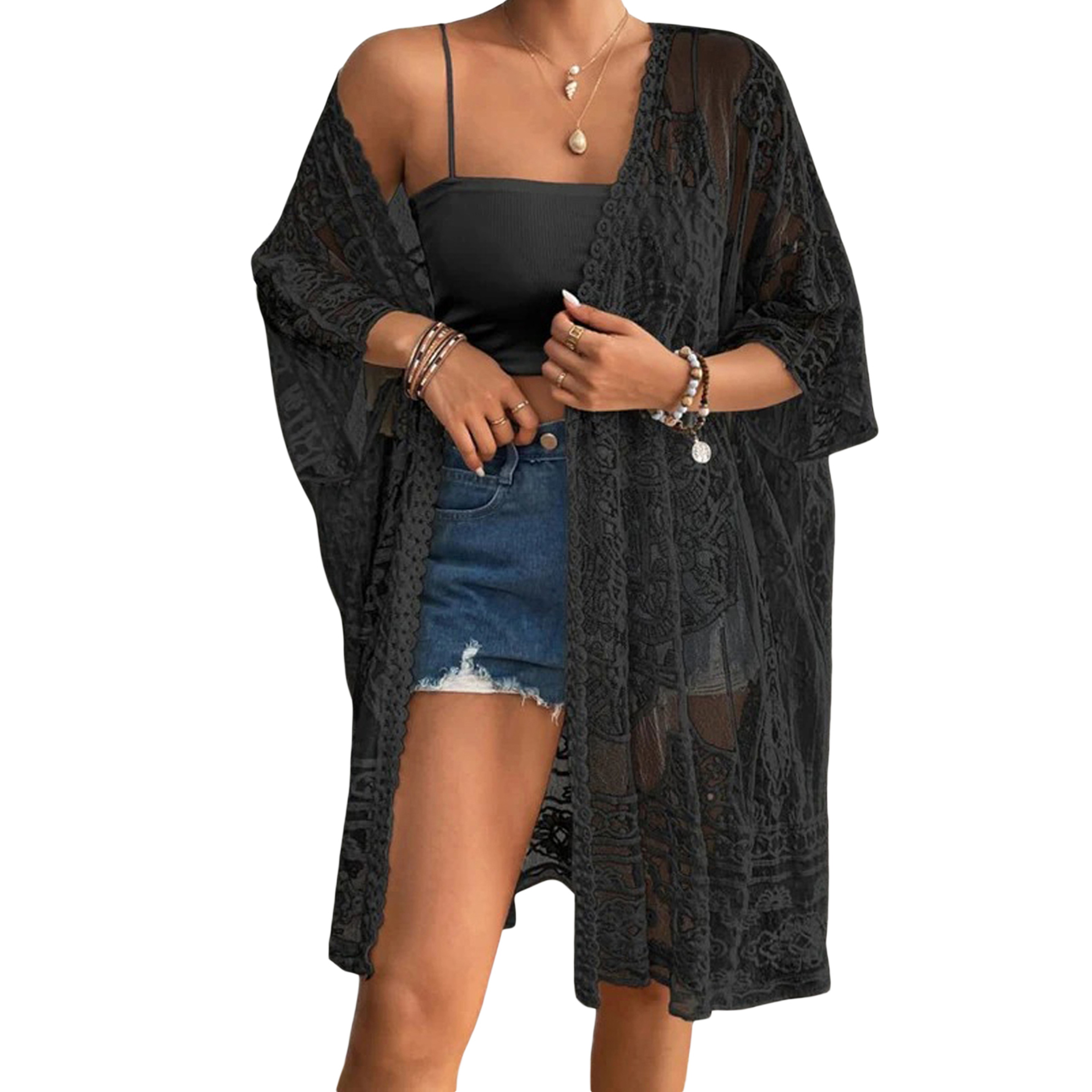 Elegance Sheer Lace Bikini Cover Up Crochet Kimono Cardigan with Sleeves – view 8