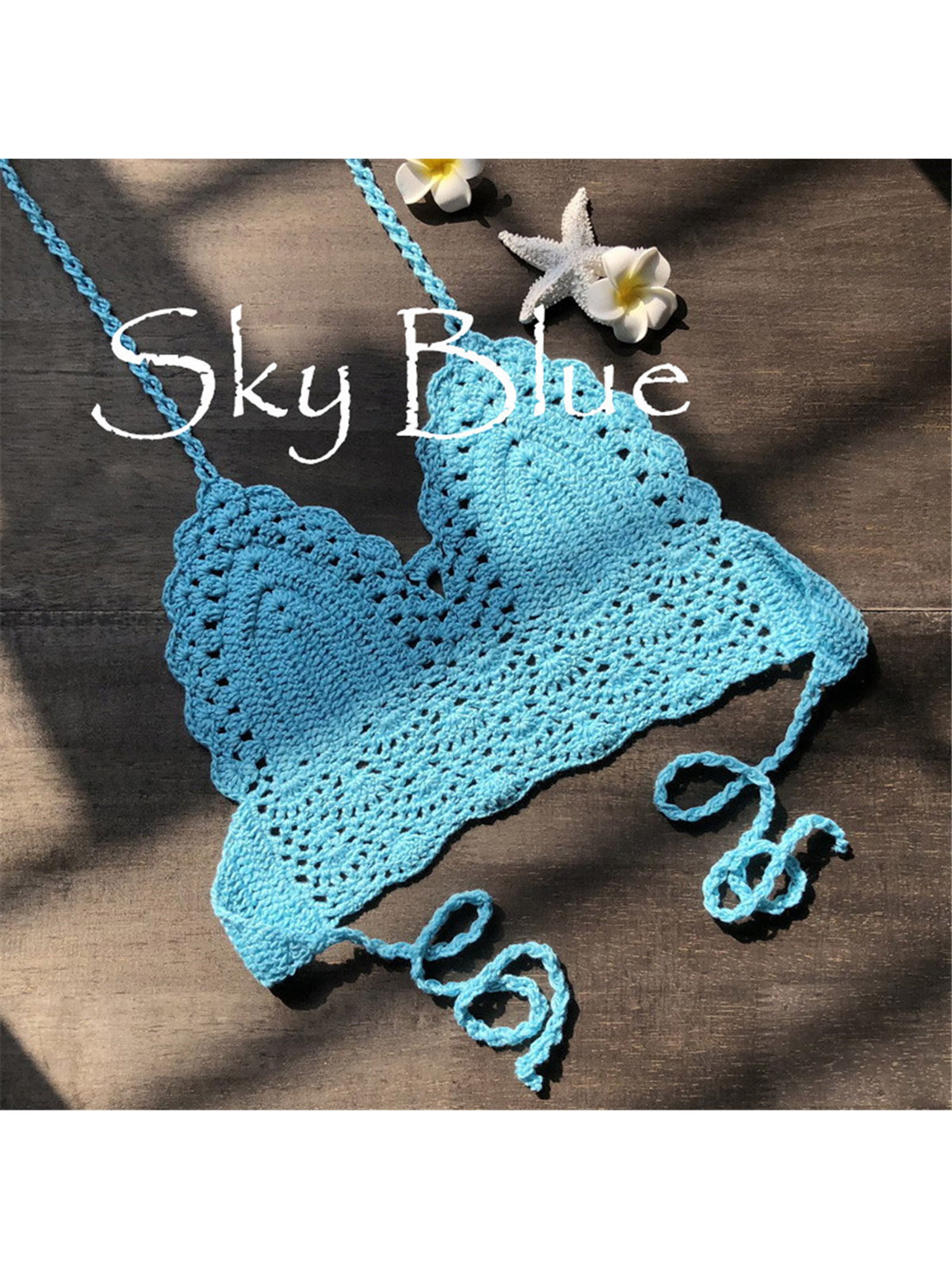 Chic Hollow Out Beach Top Crochet Knitted Bikini Top For Women Boho Swimwear 5