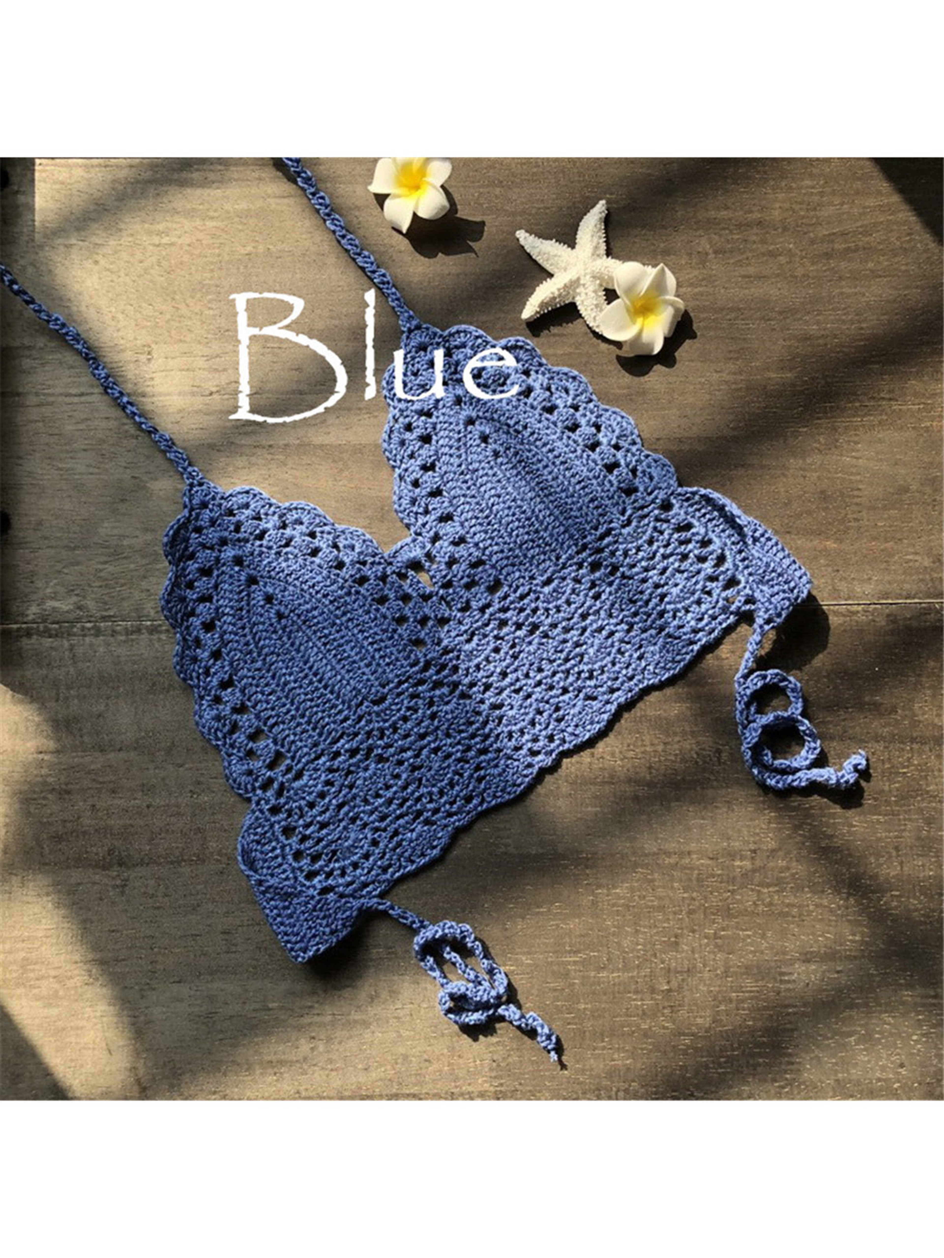 Chic Hollow Out Beach Top Crochet Knitted Bikini Top For Women Boho Swimwear 10