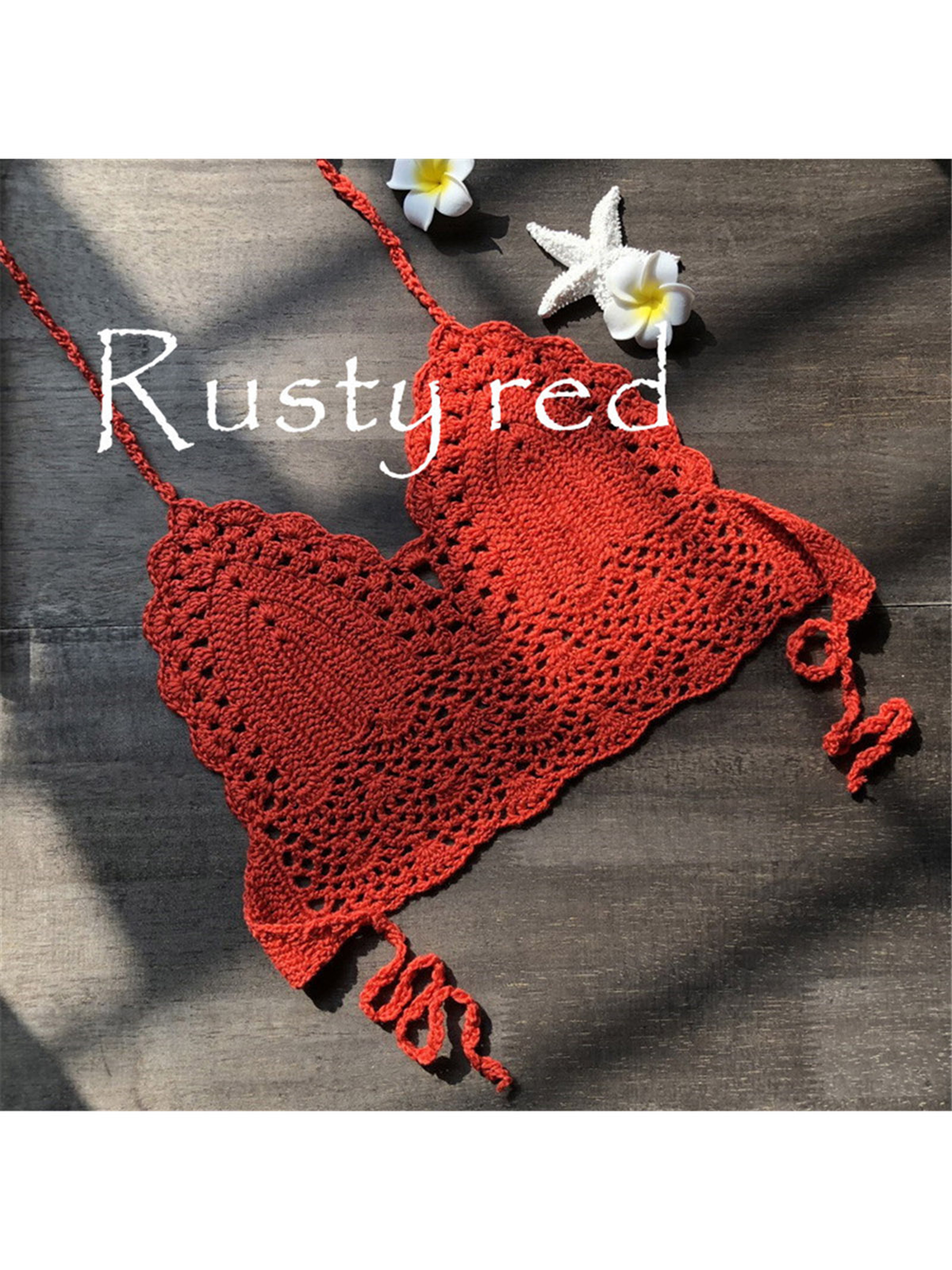 Chic Hollow Out Beach Top Crochet Knitted Bikini Top For Women Boho Swimwear 11