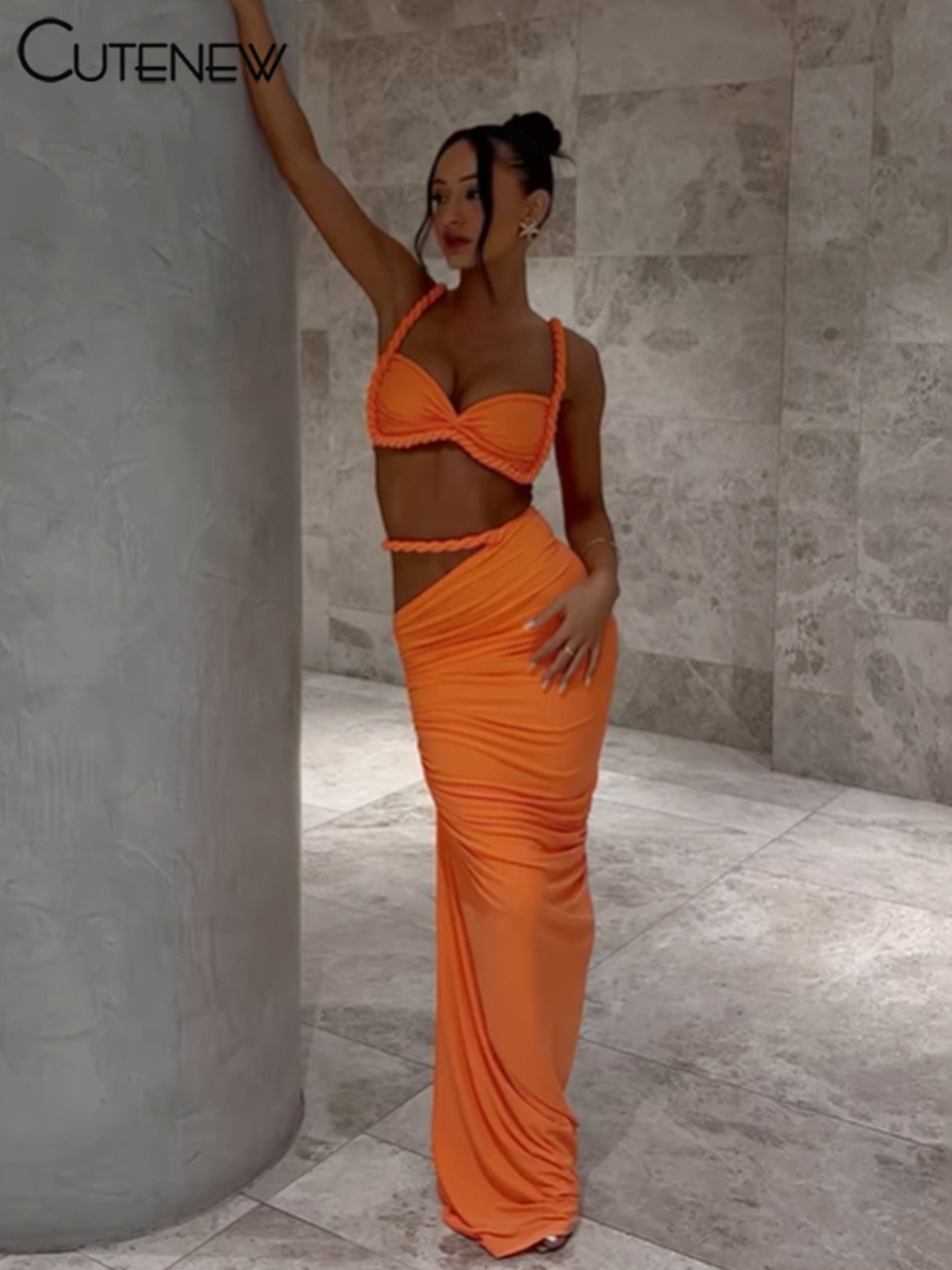 Cutenew Women Two Piece Maxi Skirt Set Sexy Vacation Outfits High Waisted Matching Summer Sets – view 2