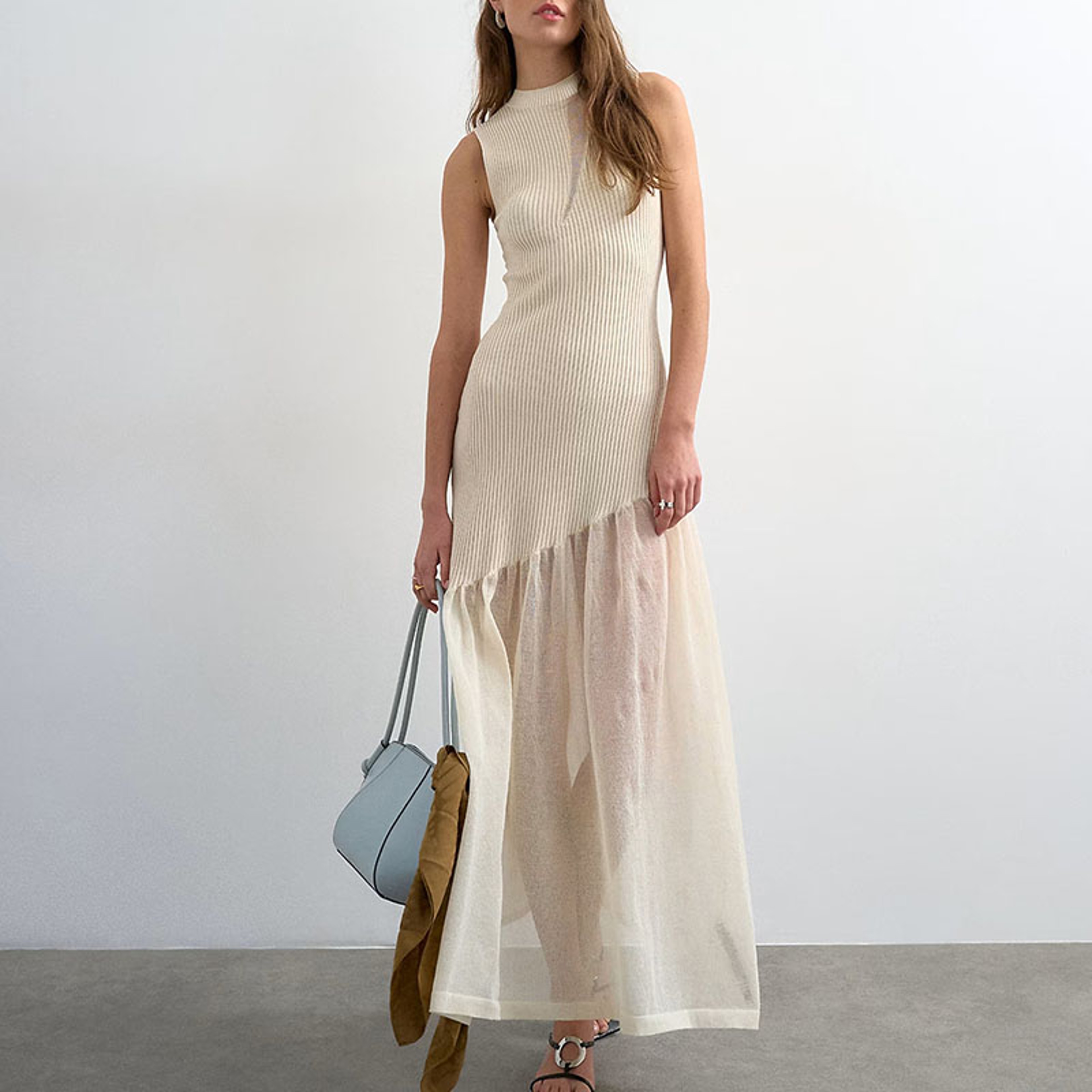 Elegant Sleeveless Maxi Dress Slim Fit Knitted Patchwork Mesh Women's Summer Party Dress – view 2