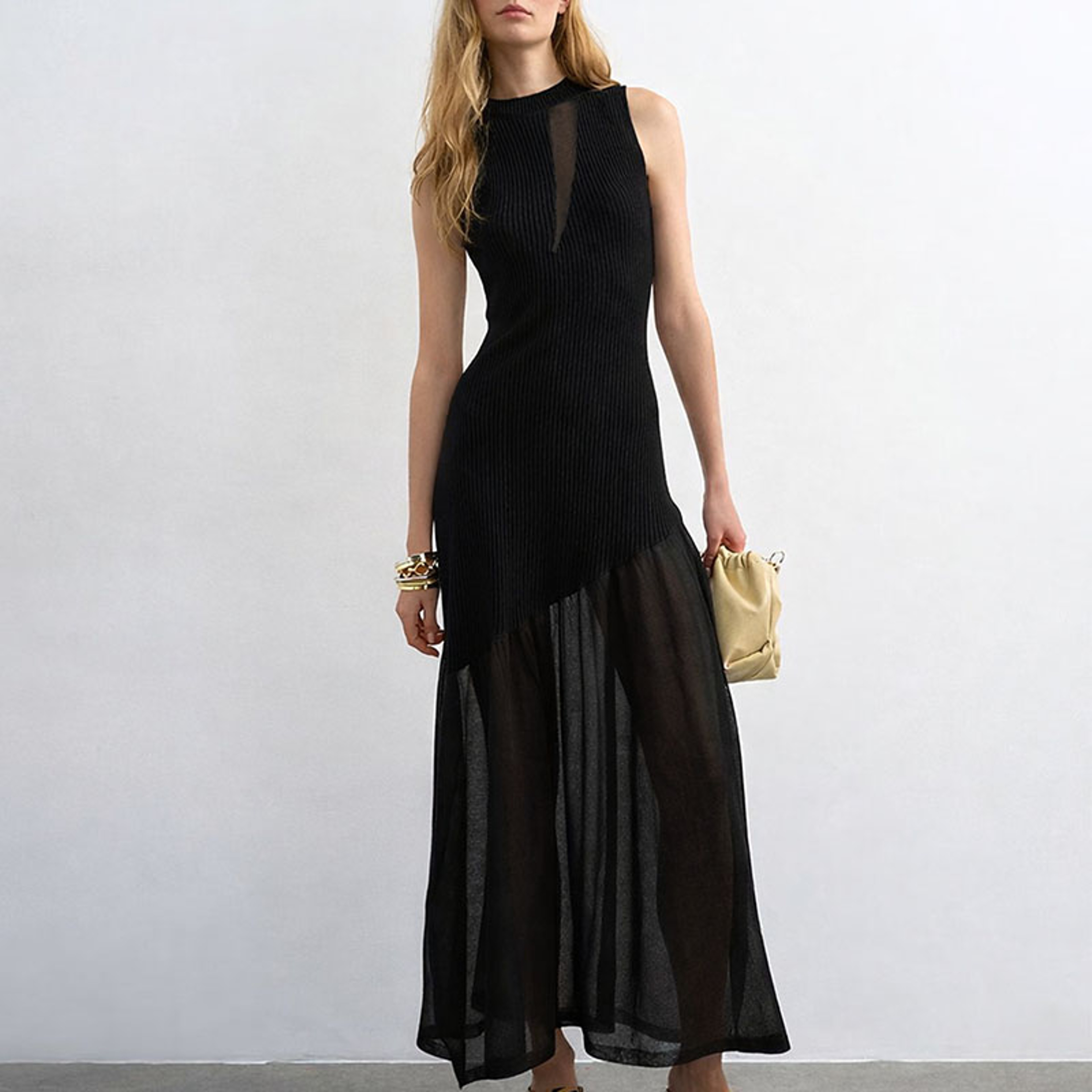 Elegant Sleeveless Maxi Dress Slim Fit Knitted Patchwork Mesh Women's Summer Party Dress – view 5