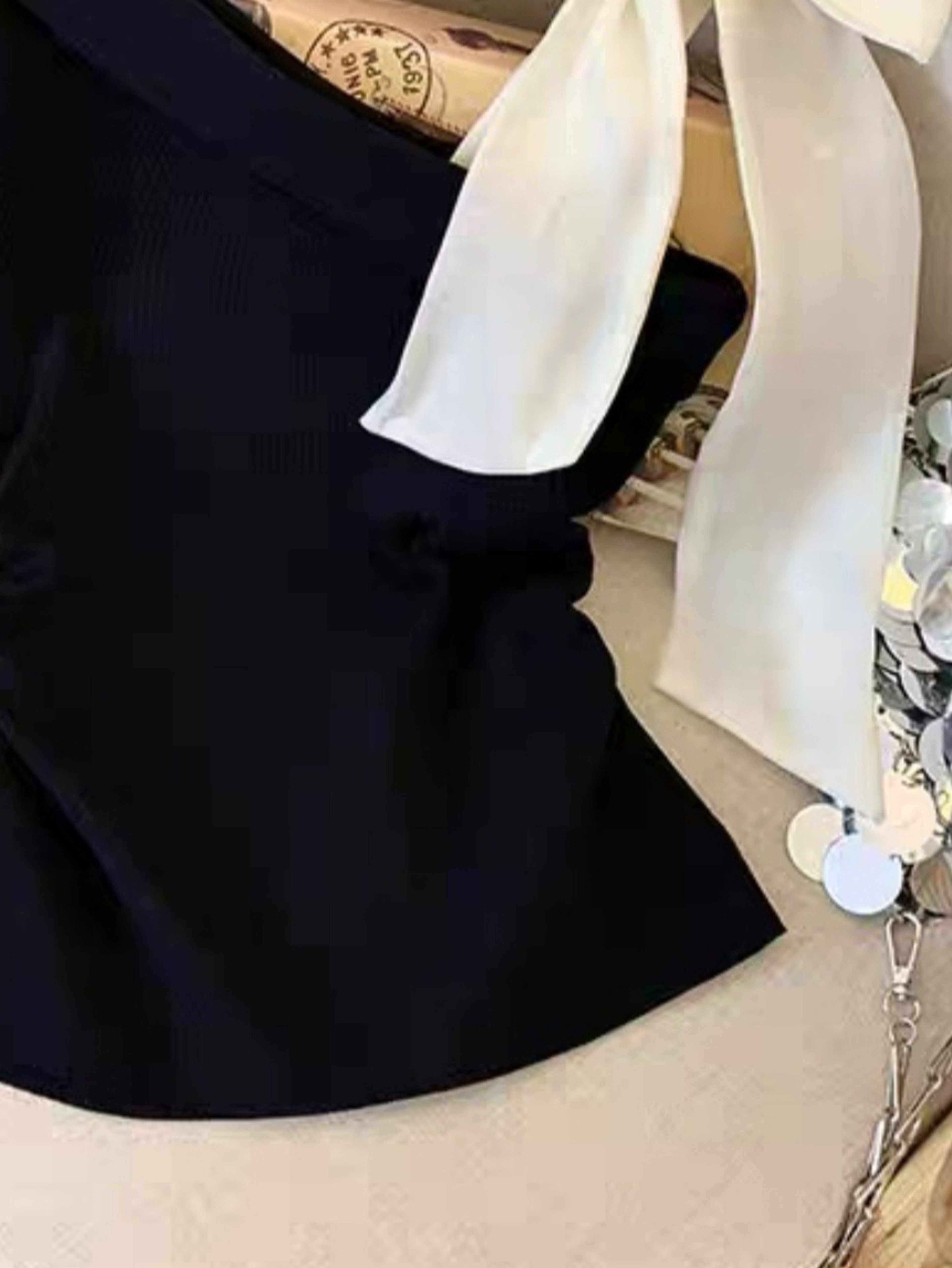 Chic Off Shoulder Knitted Summer Top with Contrast Bow – view 6