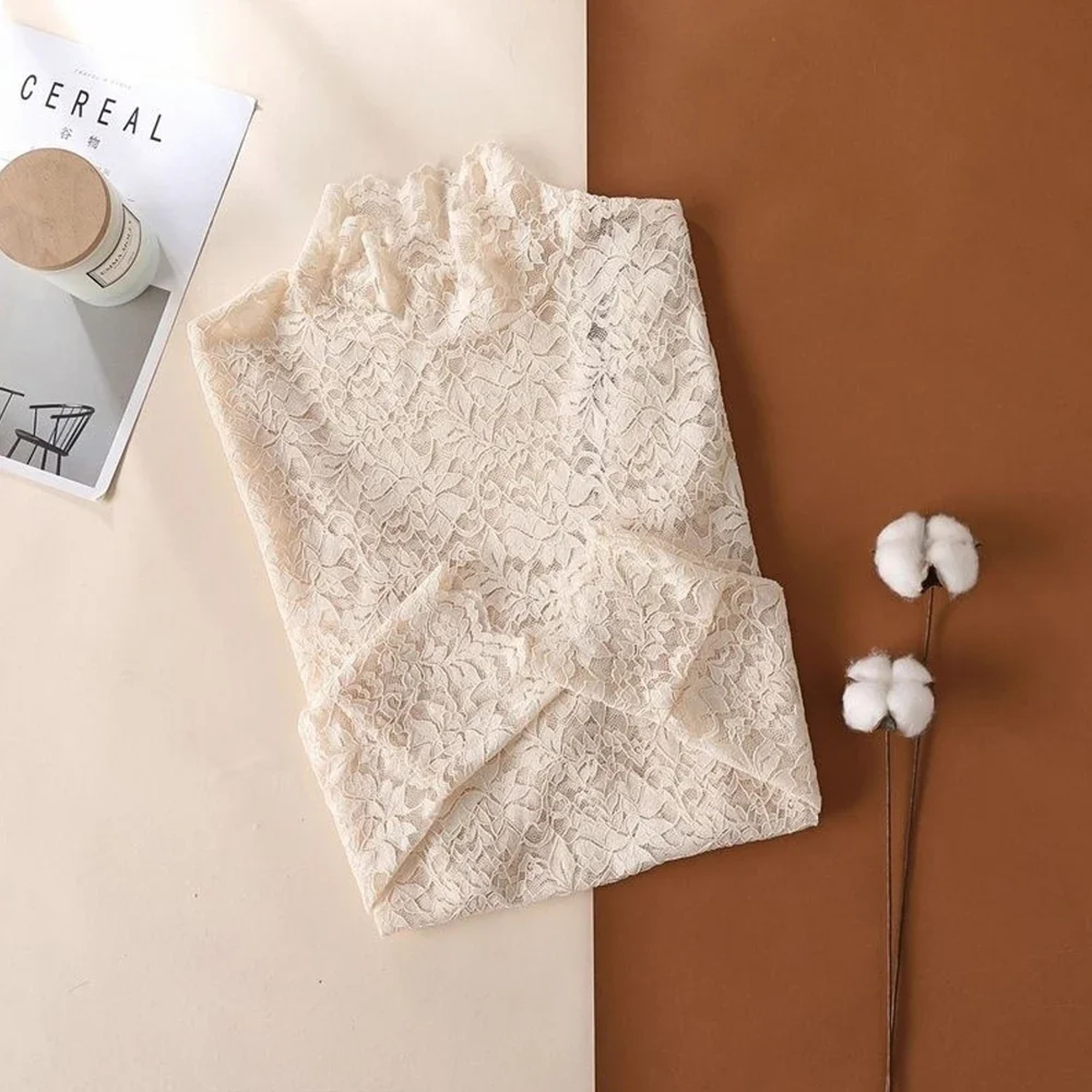 Elegant High Neck Sheer Lace Blouse - Vintage Long Sleeve Crochet Top for Women – view 12