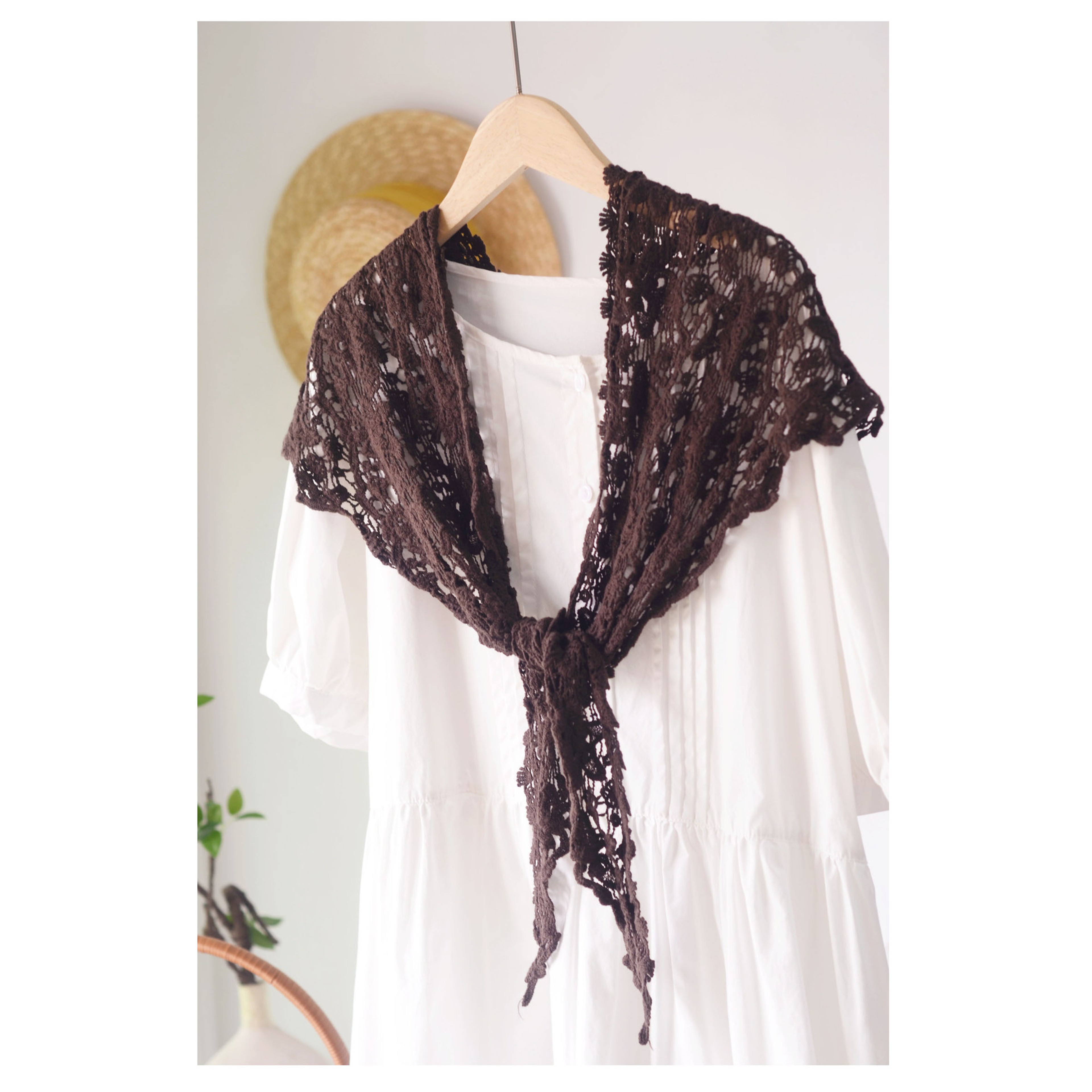 Handmade Crochet Triangle Cotton Scarf Versatile Openwork Shawl Wrap – view 2