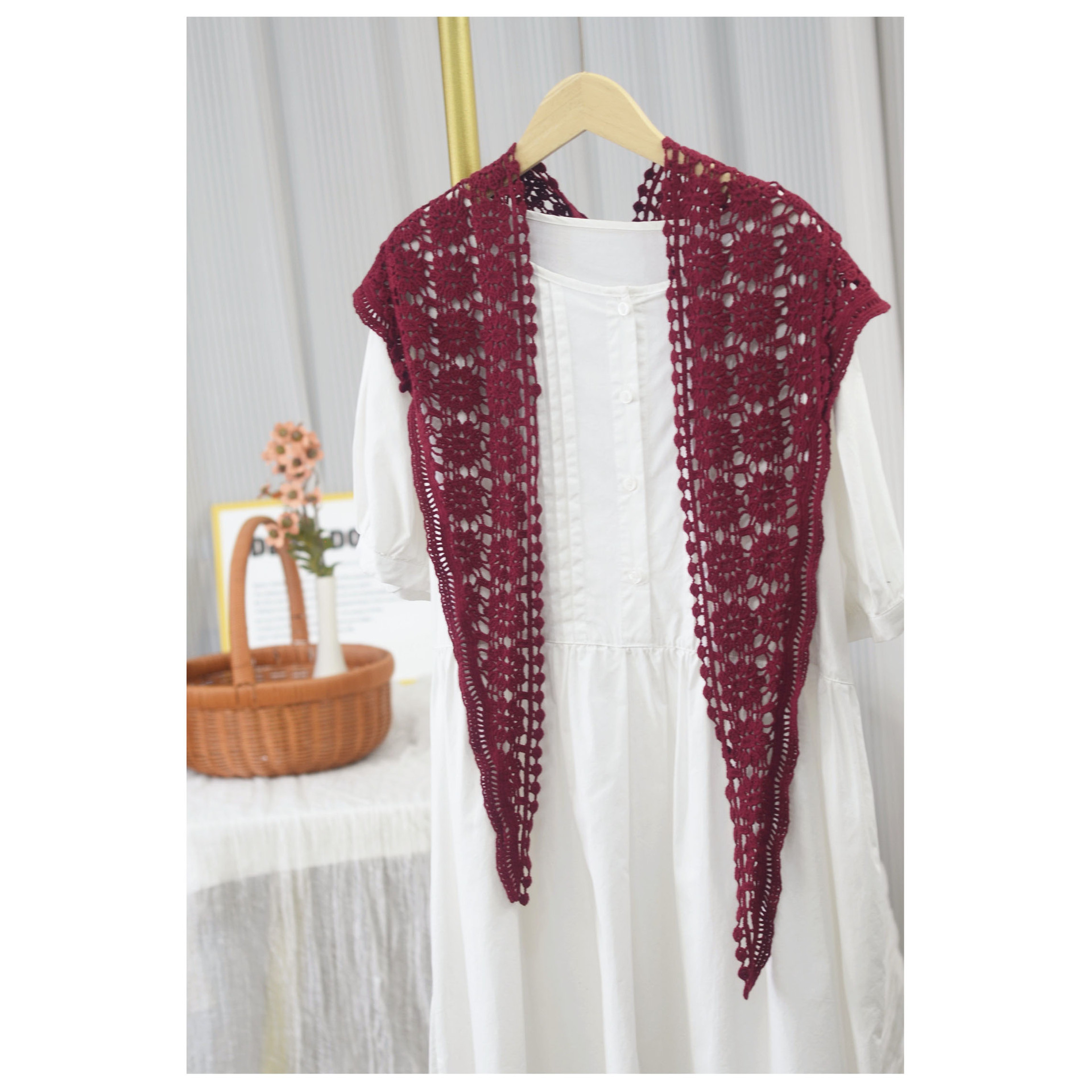 Handmade Crochet Triangle Cotton Scarf Versatile Openwork Shawl Wrap – view 13
