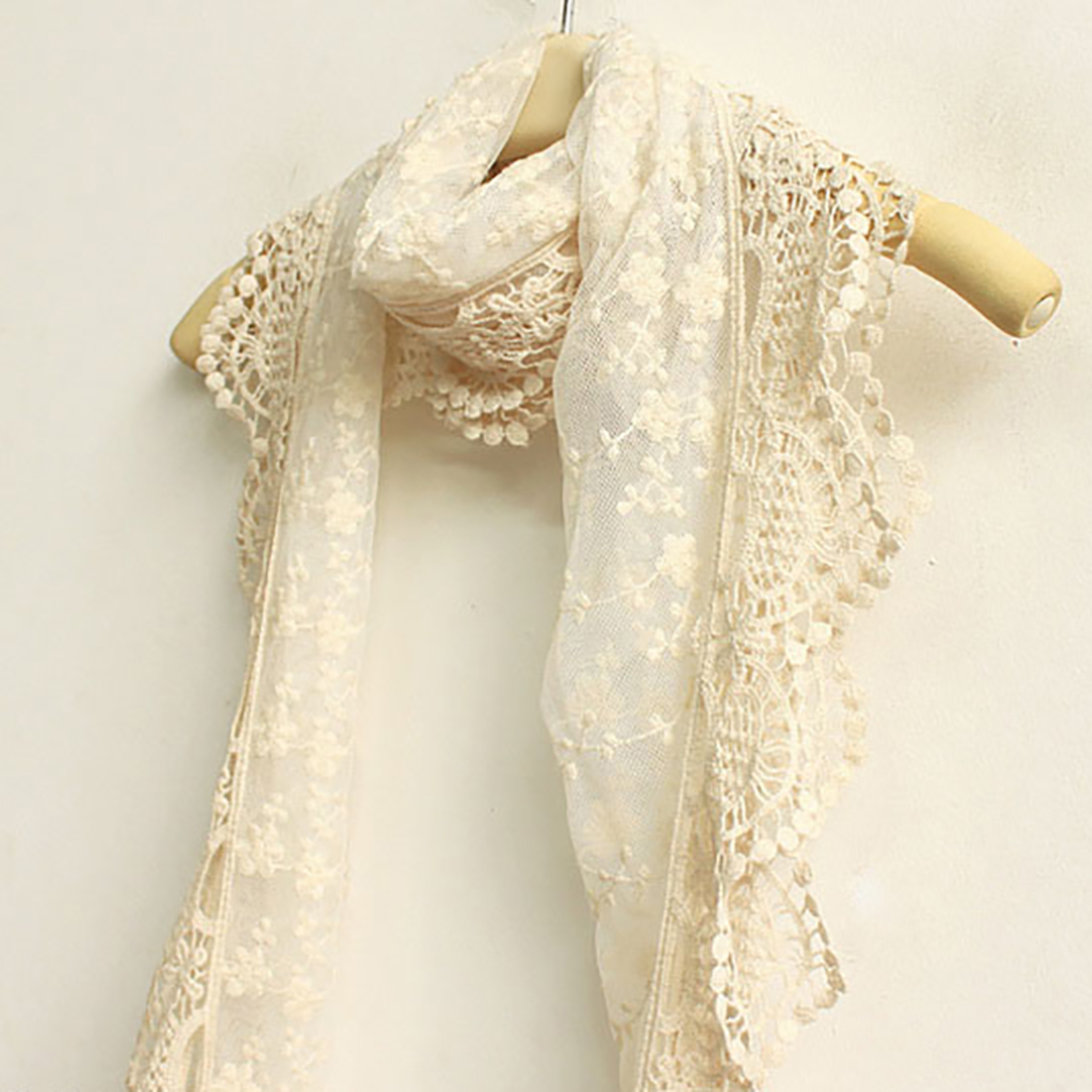Elegant Floral Embroidery Lace Scarf  Vintage Mesh Bridal Shawl For Women 0
