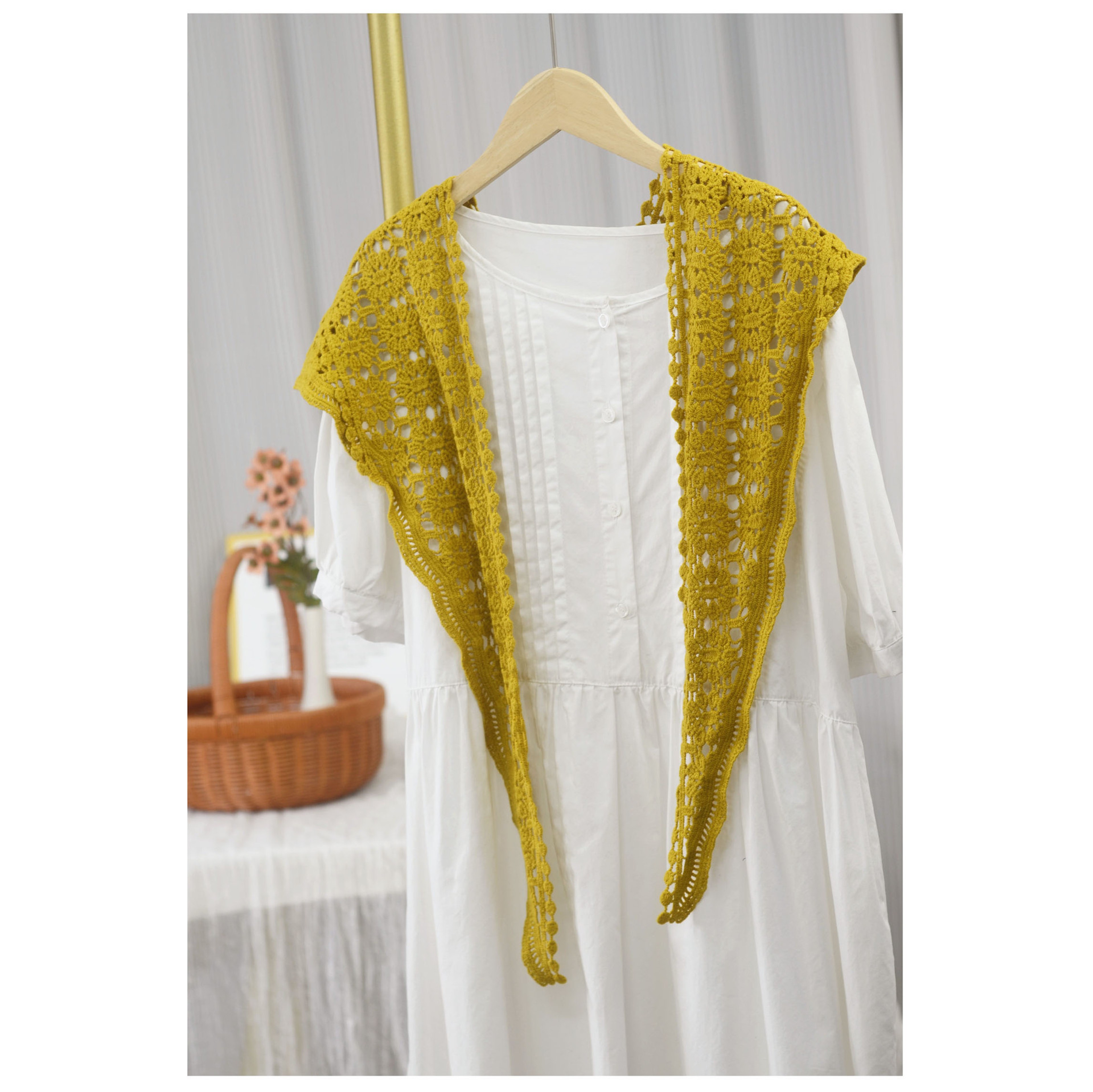 Johnature Cotton Handmade Crochet Triangle Scarf Versatile Summer Wrap  Hollow Knit Shawl 1