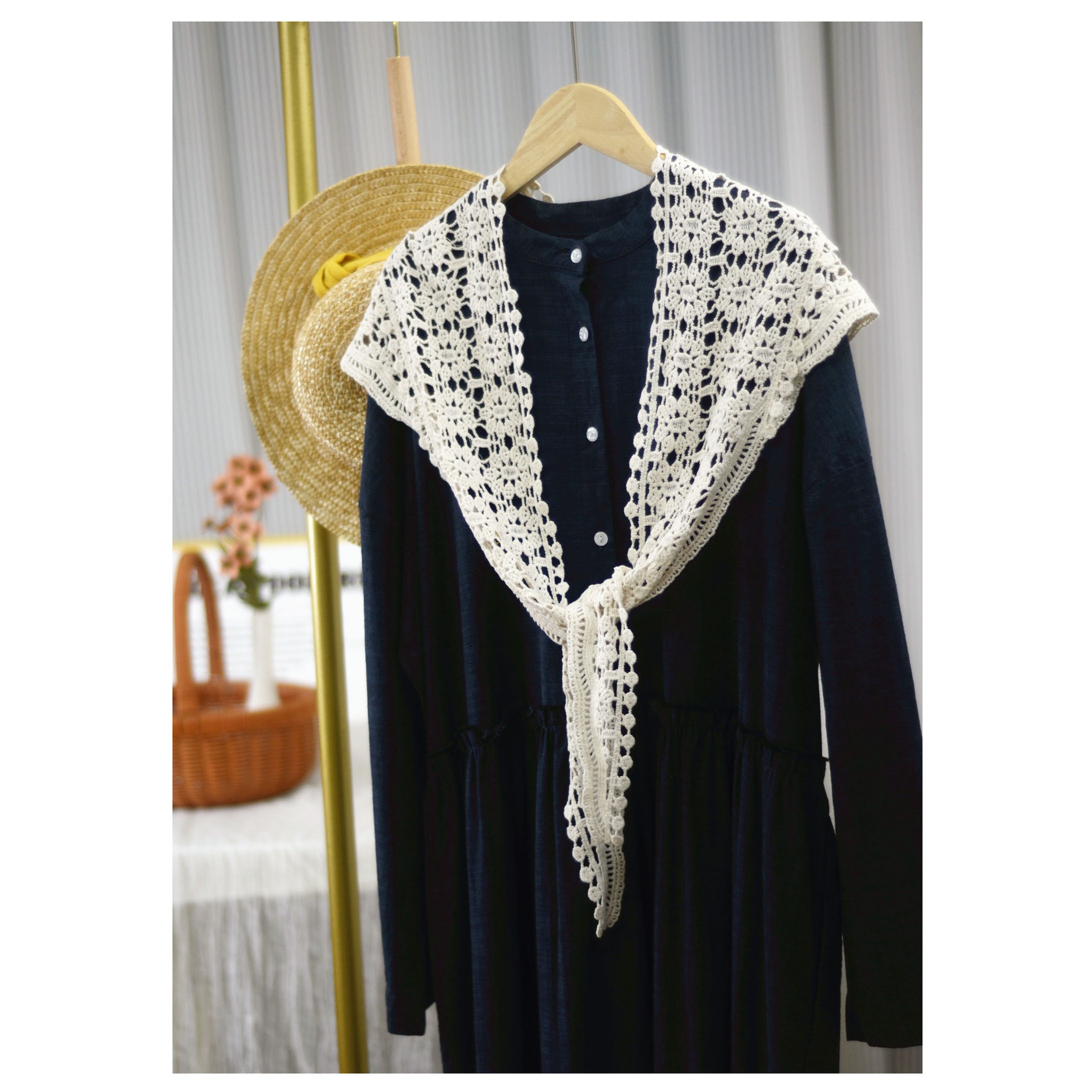 Johnature Cotton Handmade Crochet Triangle Scarf Versatile Summer Wrap  Hollow Knit Shawl 3