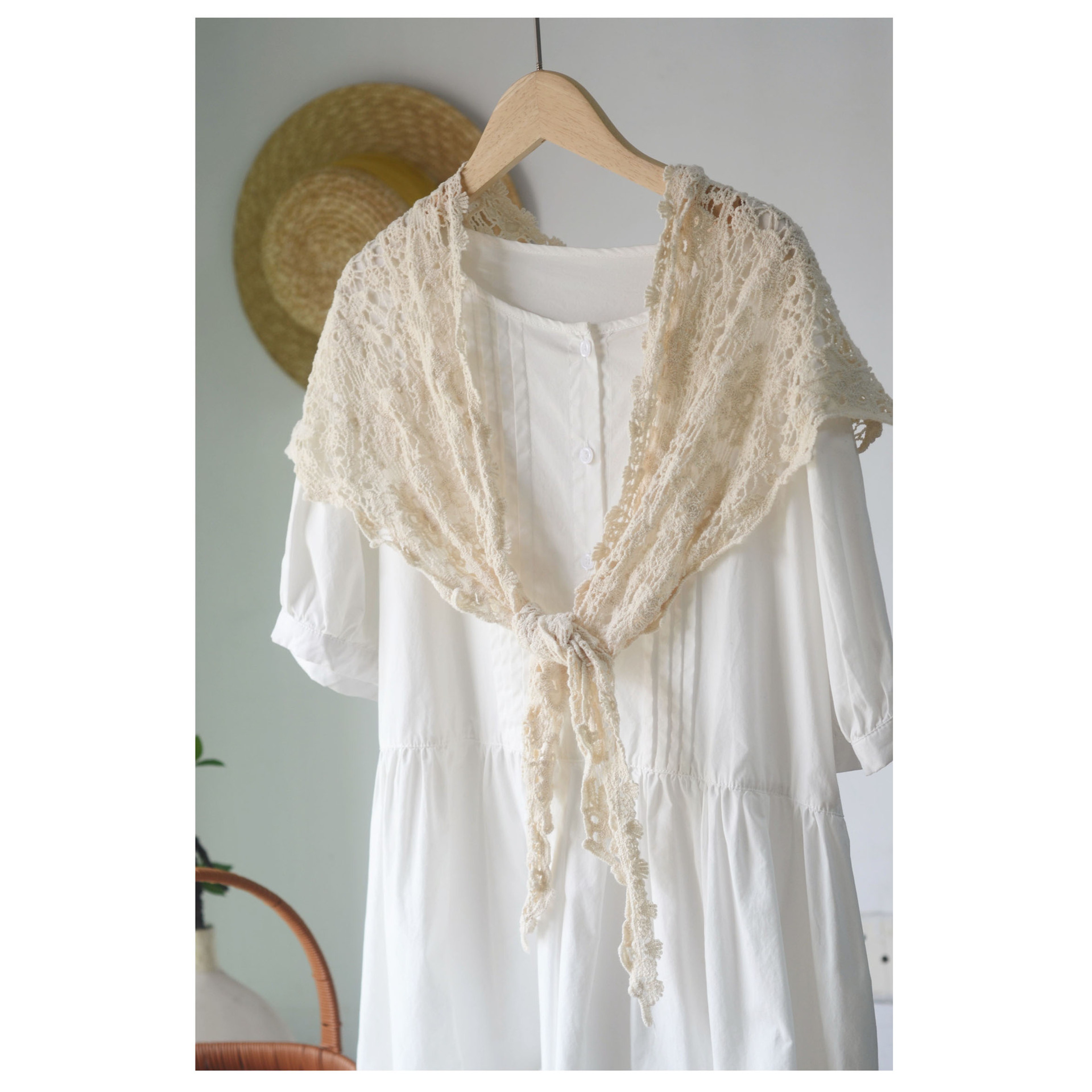 Johnature Cotton Handmade Crochet Triangle Scarf Versatile Summer Wrap  Hollow Knit Shawl 8