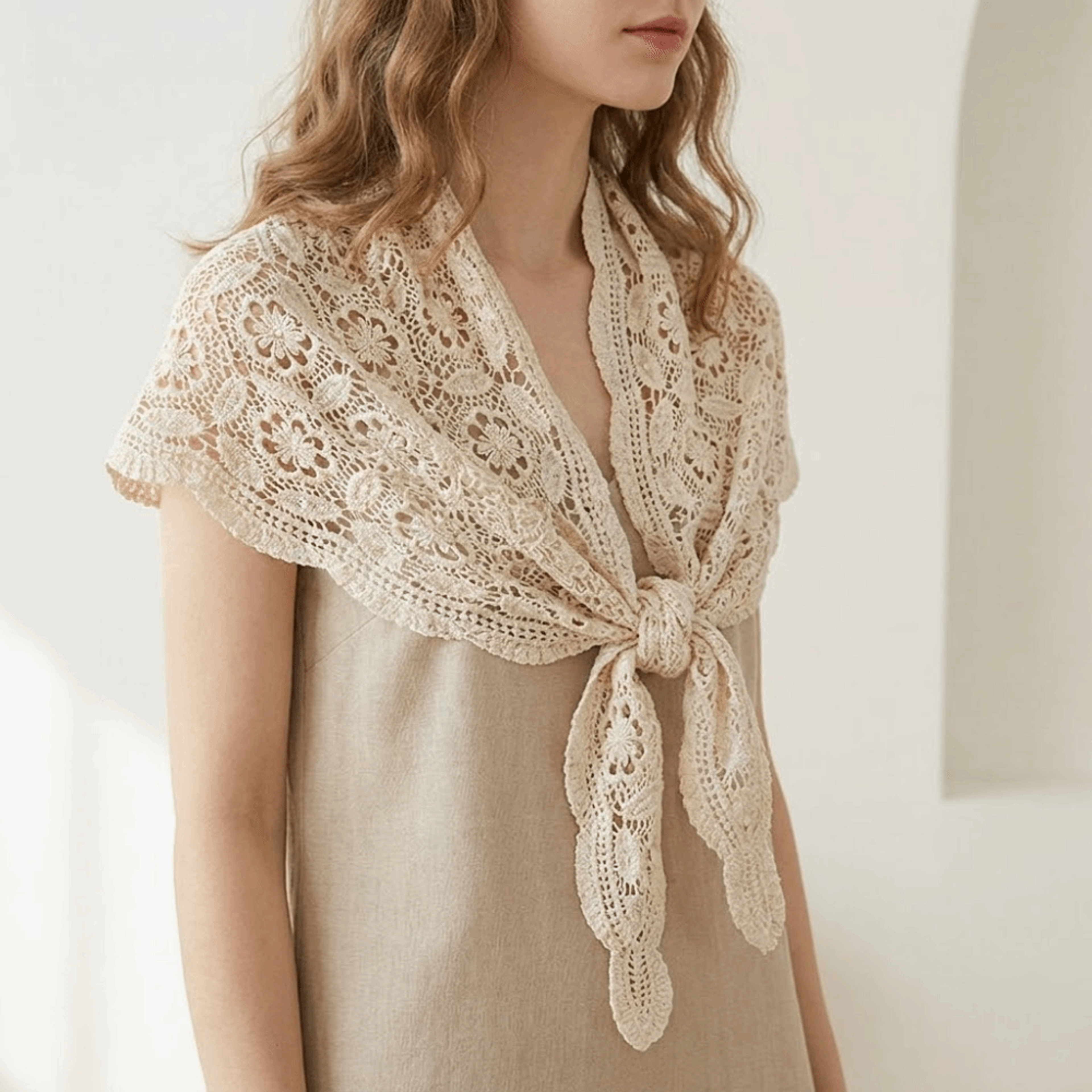 Aura Lace Crochet Flower Triangle Scarf Fake Collar Elegant Hollow Out Knit Shawl Cloak for Women – view 1