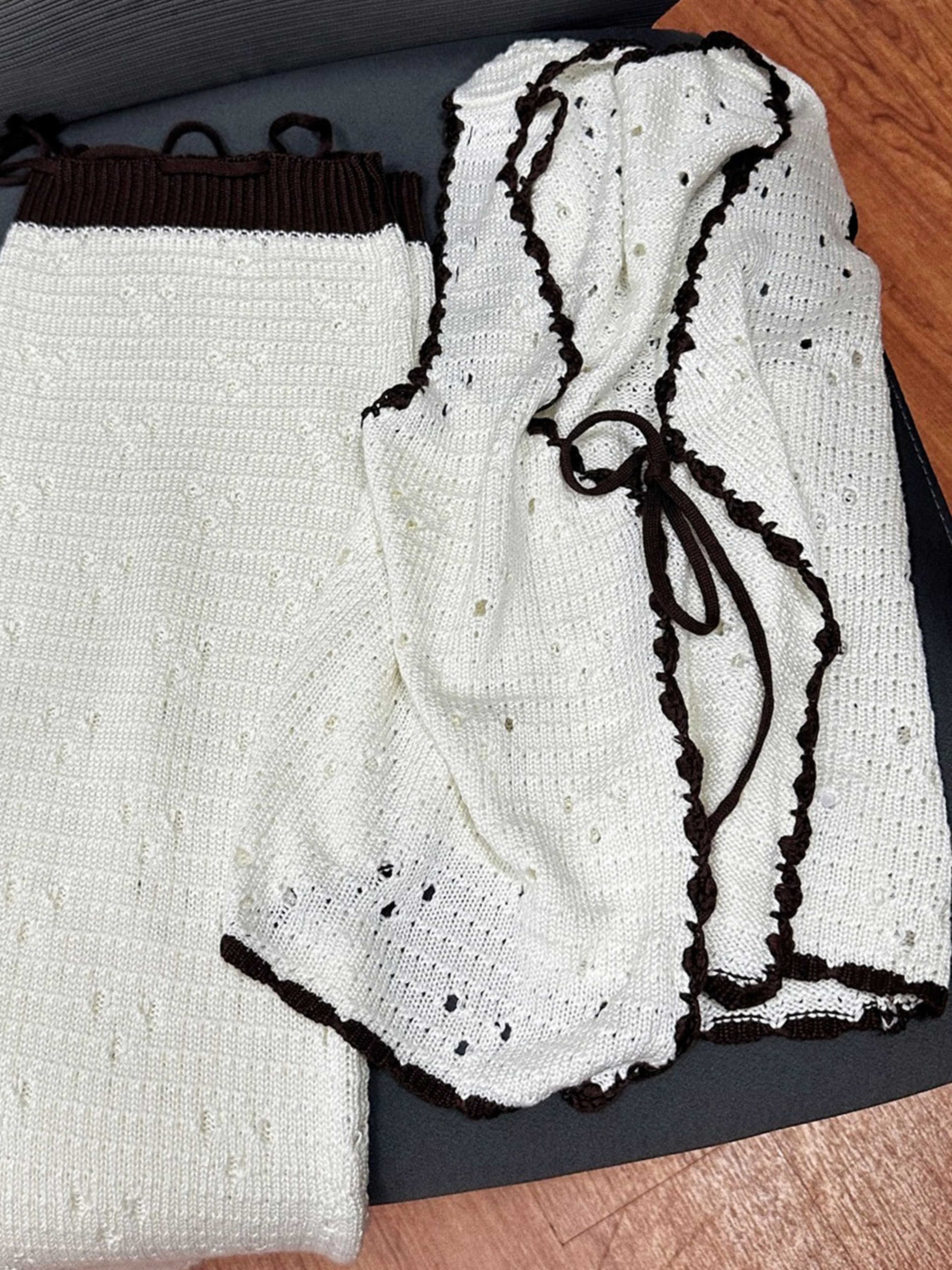Boho Knit Long Skirt Set With Split Color Cardigan Vest 4