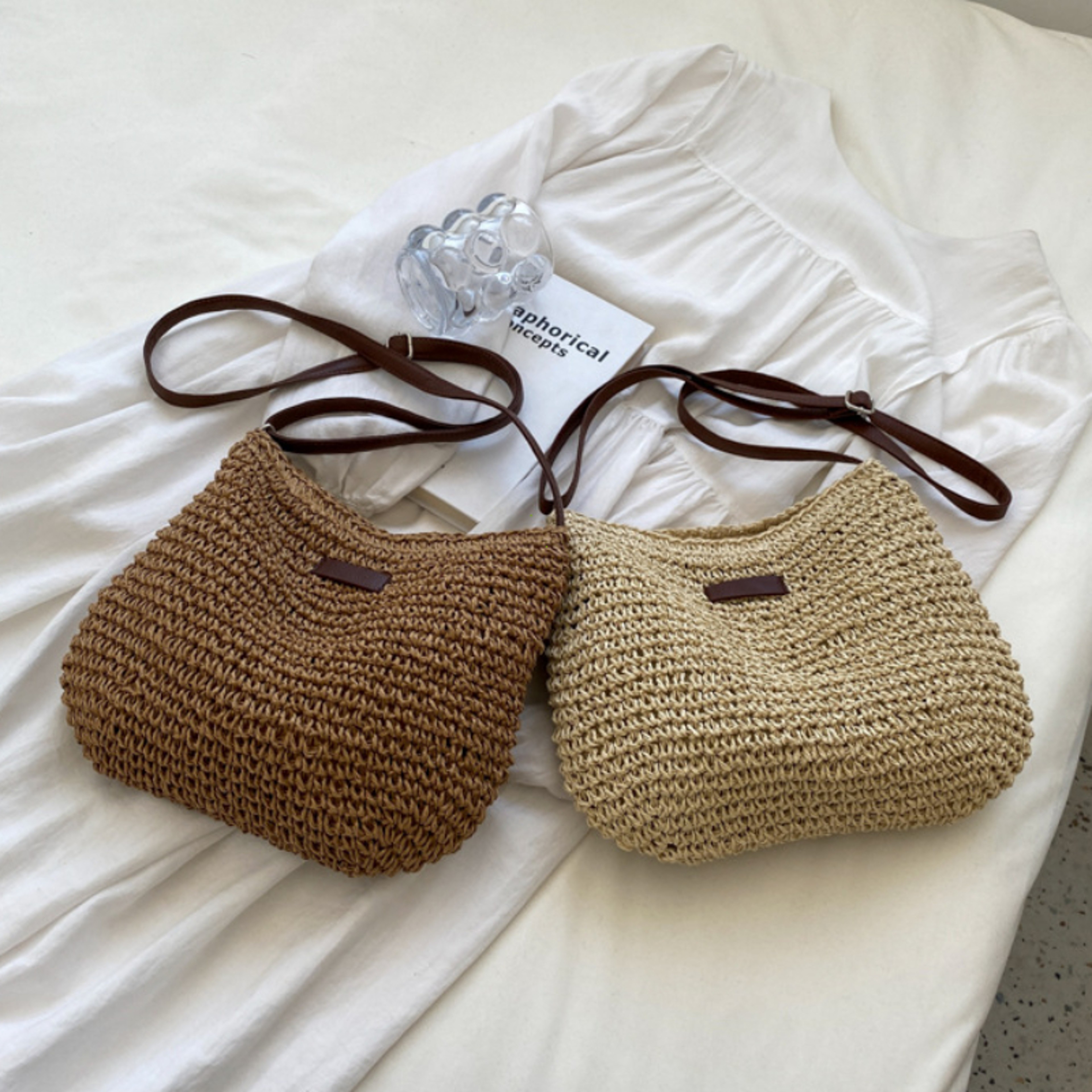 Boho Beach Shoulder Bag Natural Straw Woven Crossbody Bag & Summer Knit Purse – view 5