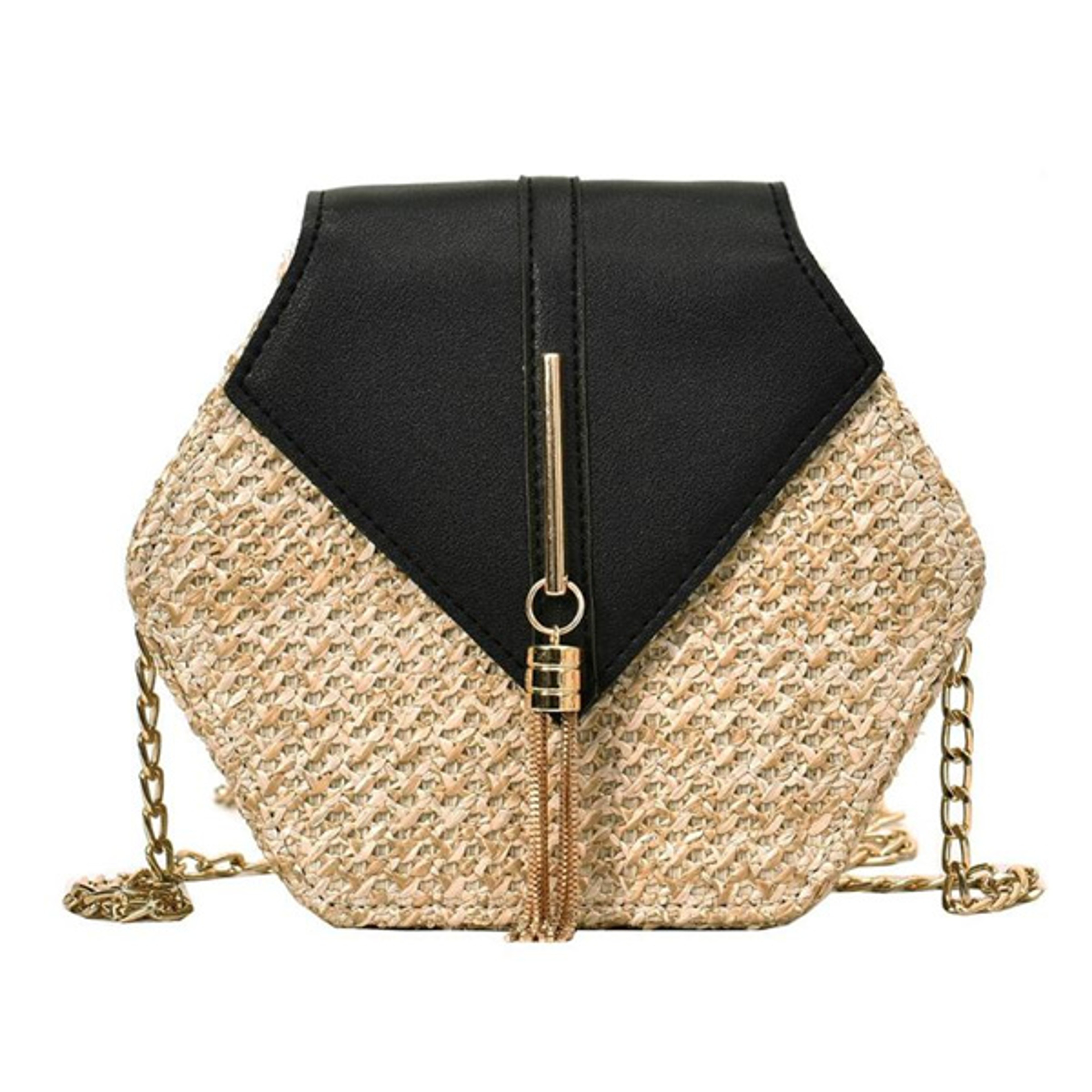 Hexagonal Bohemian Straw & Leather Summer Crossbody Bag – view 8