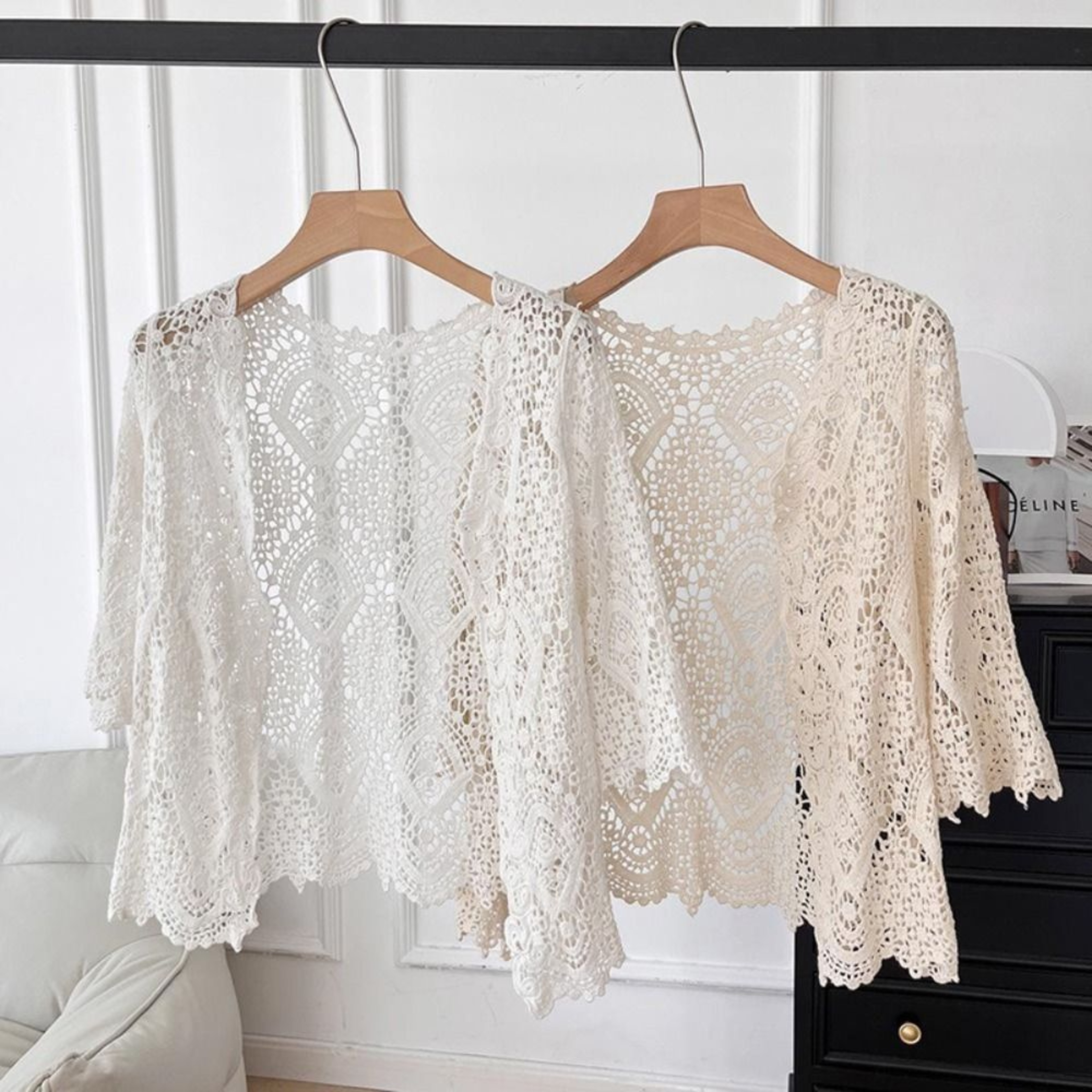 Boho Crochet Open Front Cardigan Lightweight Knitted Shrug With Flare Long Sleeves For Women 0