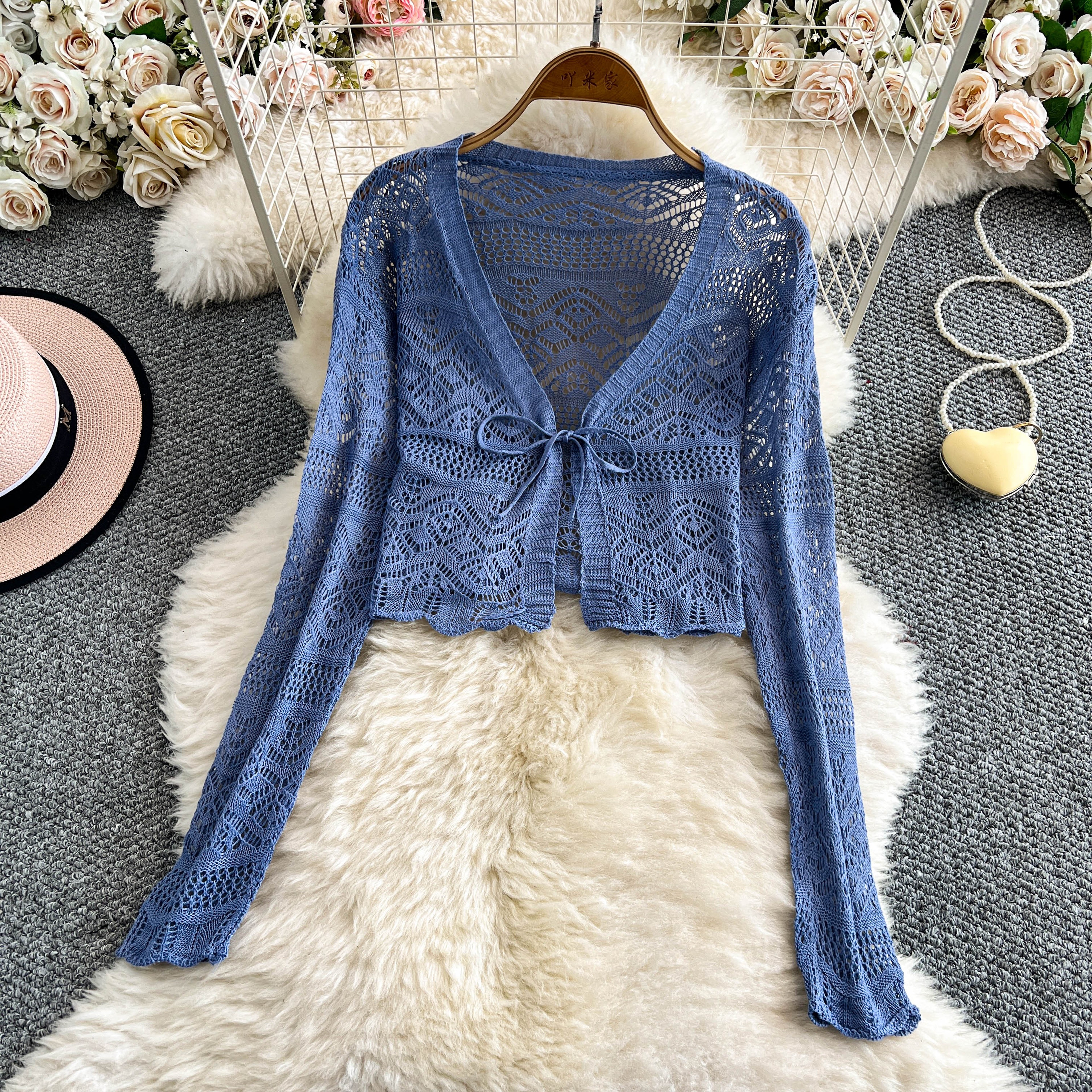 Boho Crochet Crop Cardigan Tie Front Lightweight Summer Bolero Shrug 7
