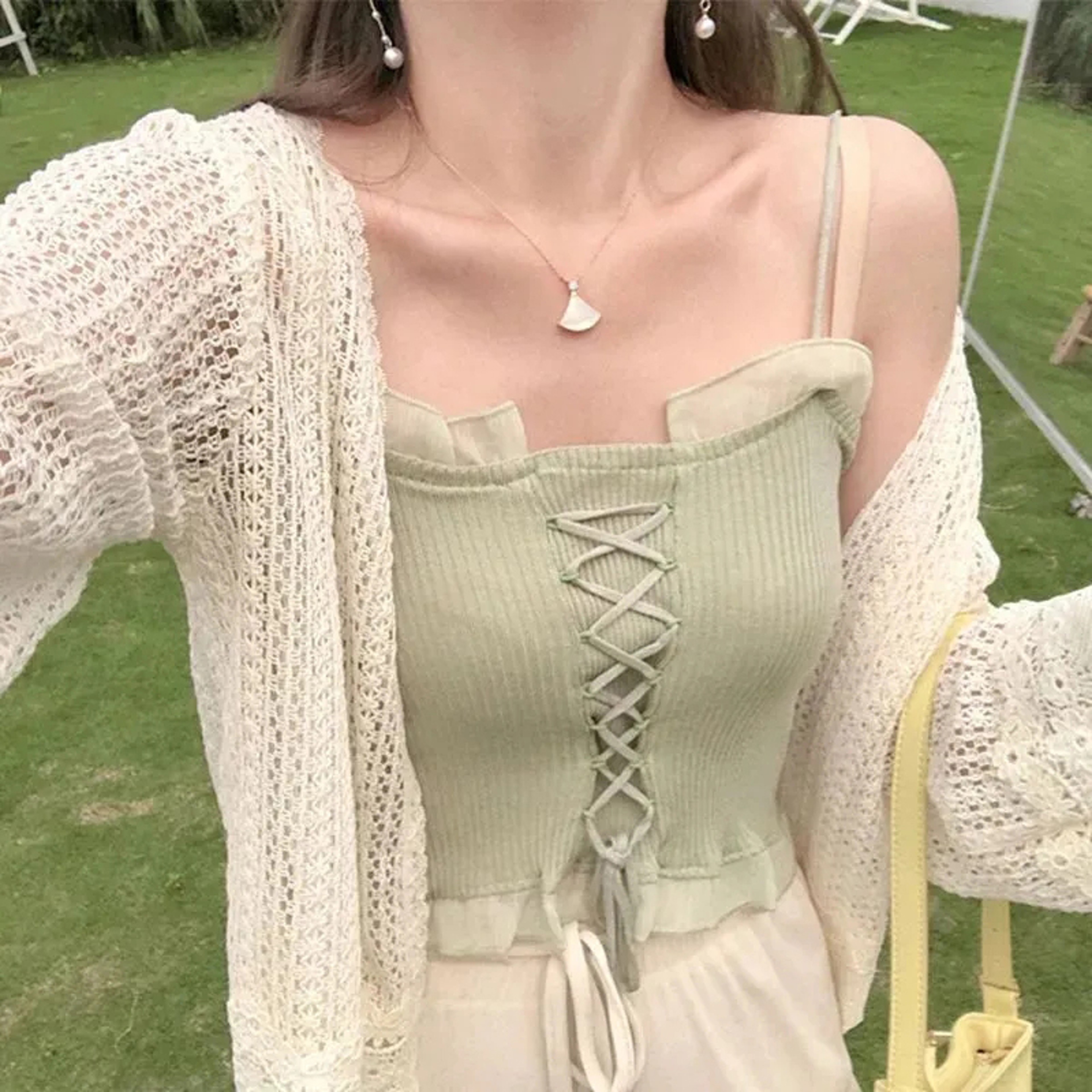 Vintage Crochet Cropped Cardigan Lace Hollow Out Summer Sunproof Long Sleeve Top – view 3