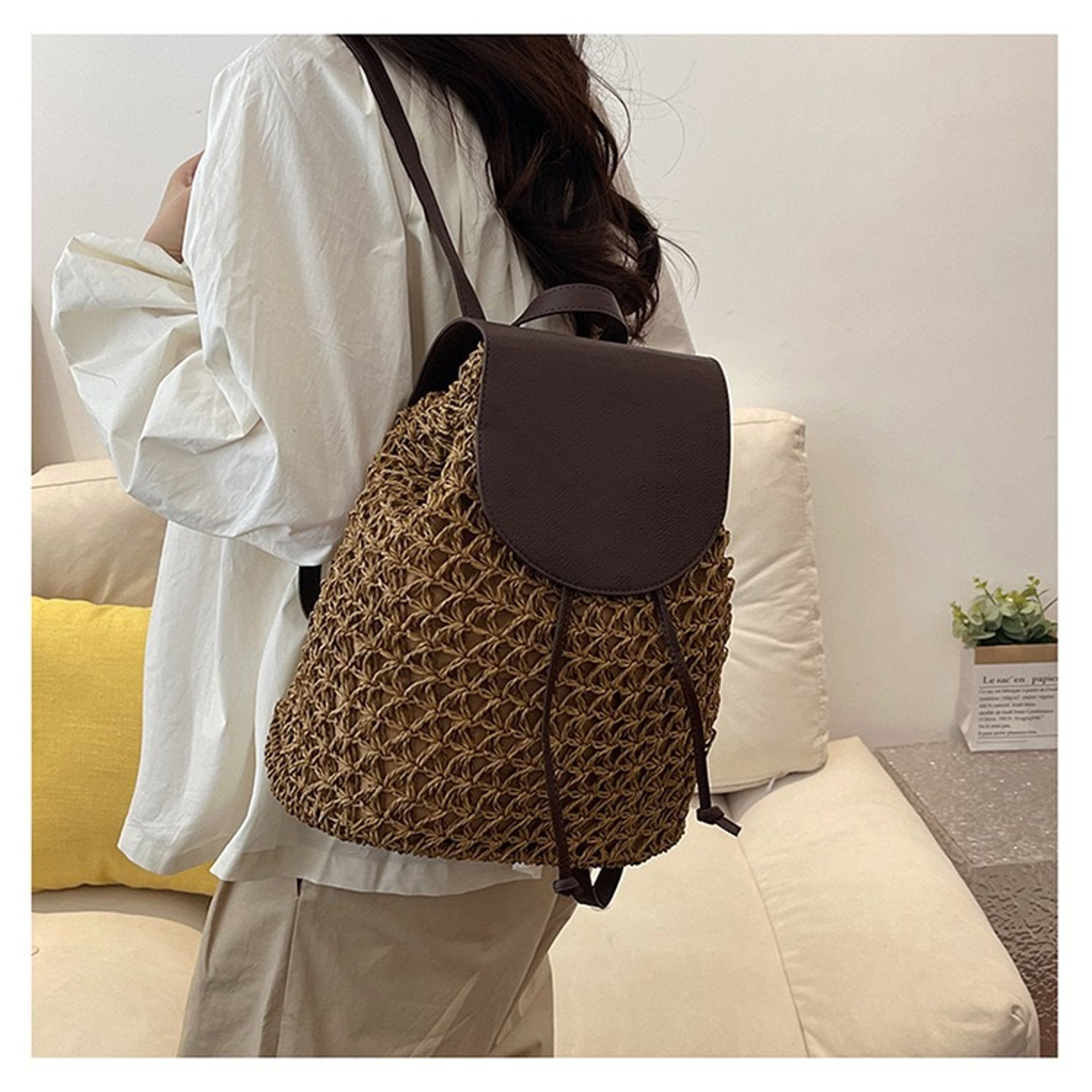 Boho Summer Straw Backpack for Women – view 3