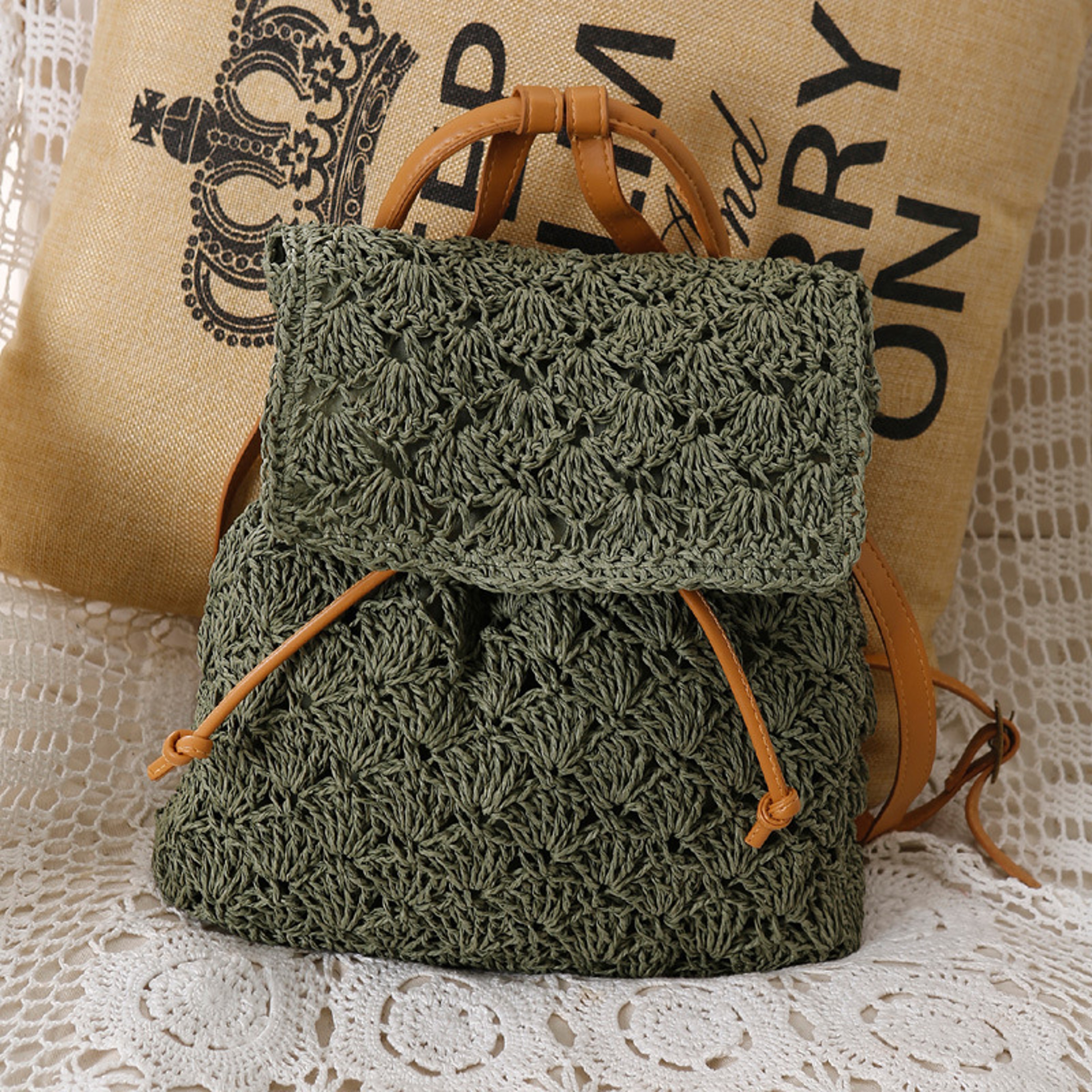 Handmade Summer Straw Backpack Large Capacity Woven Beach Bag for Women – view 8