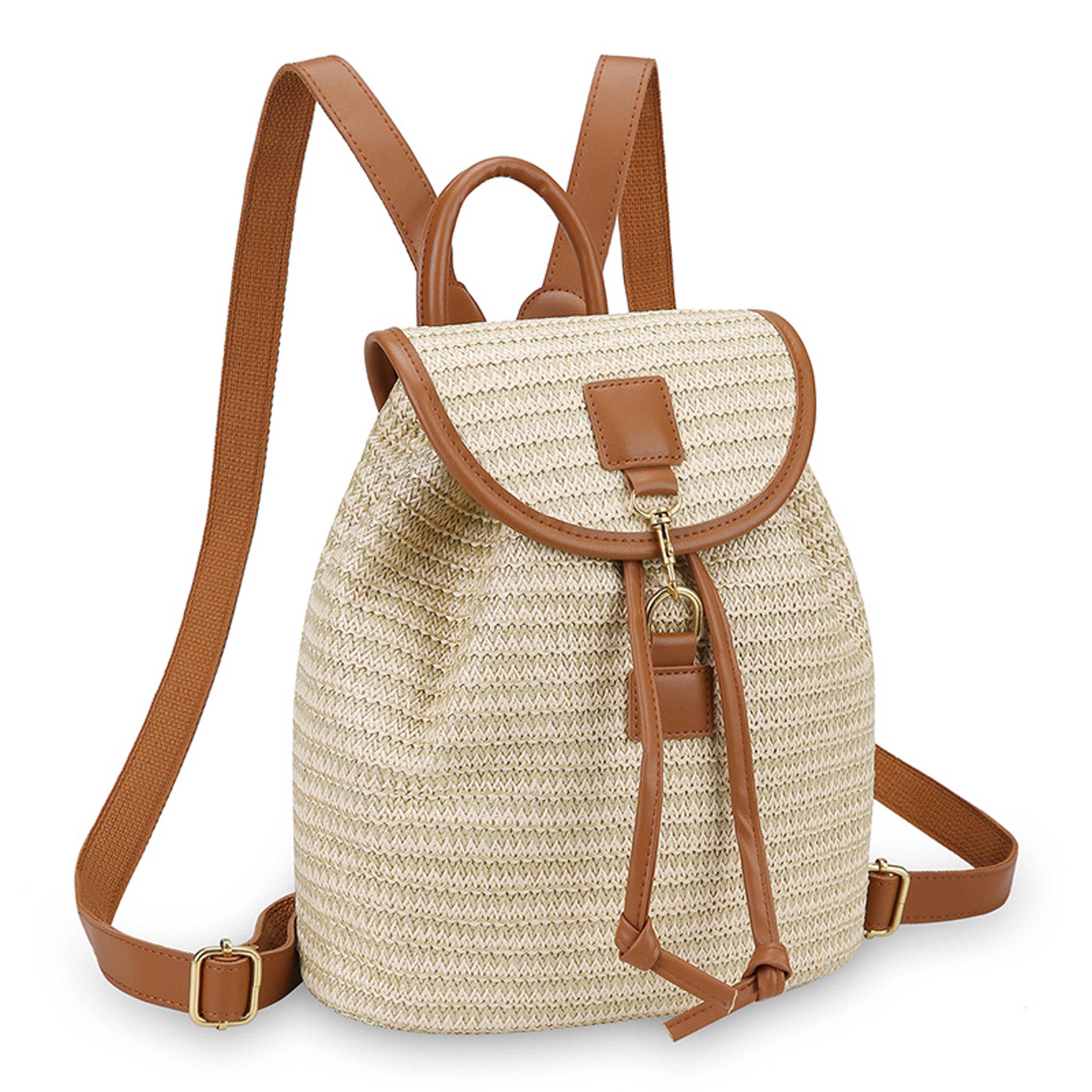 Boho Straw Backpack - Crochet Beach Bag & Woven Summer Shoulder Bag – view 9