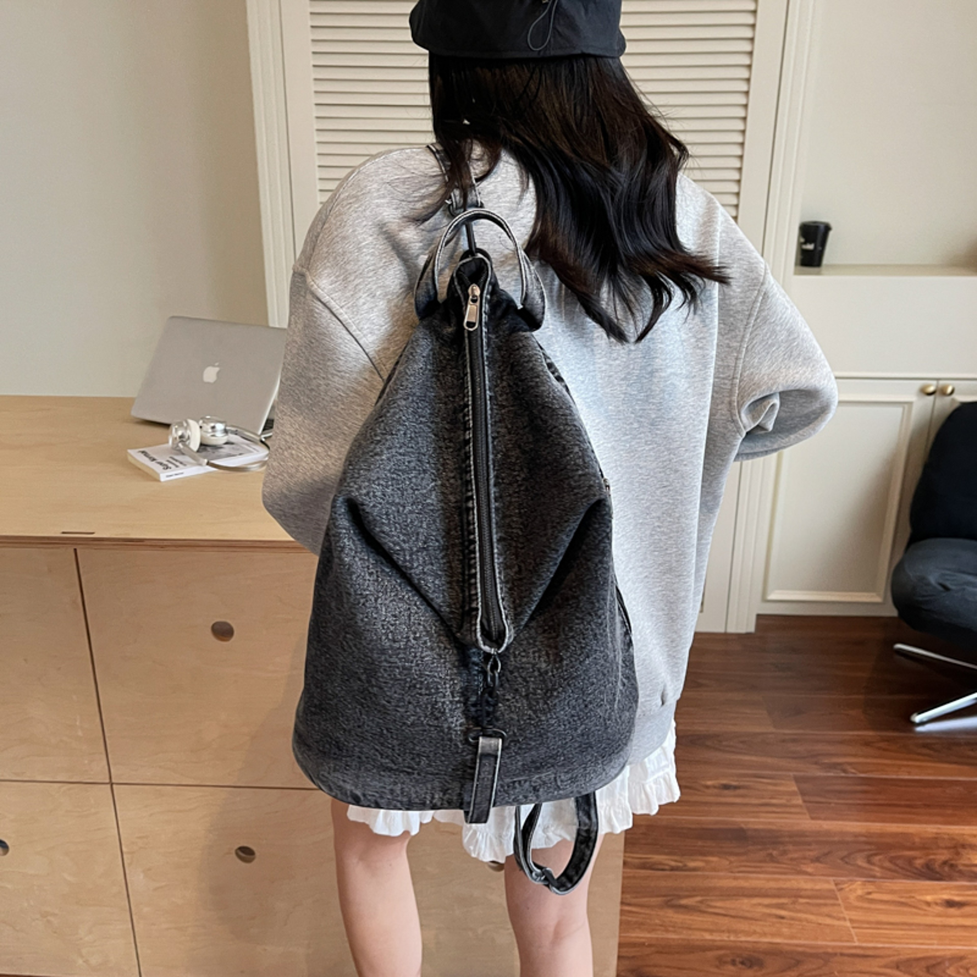Stylish Retro Denim Backpack For Women  Large Capacity Casual School And Travel Bag 4