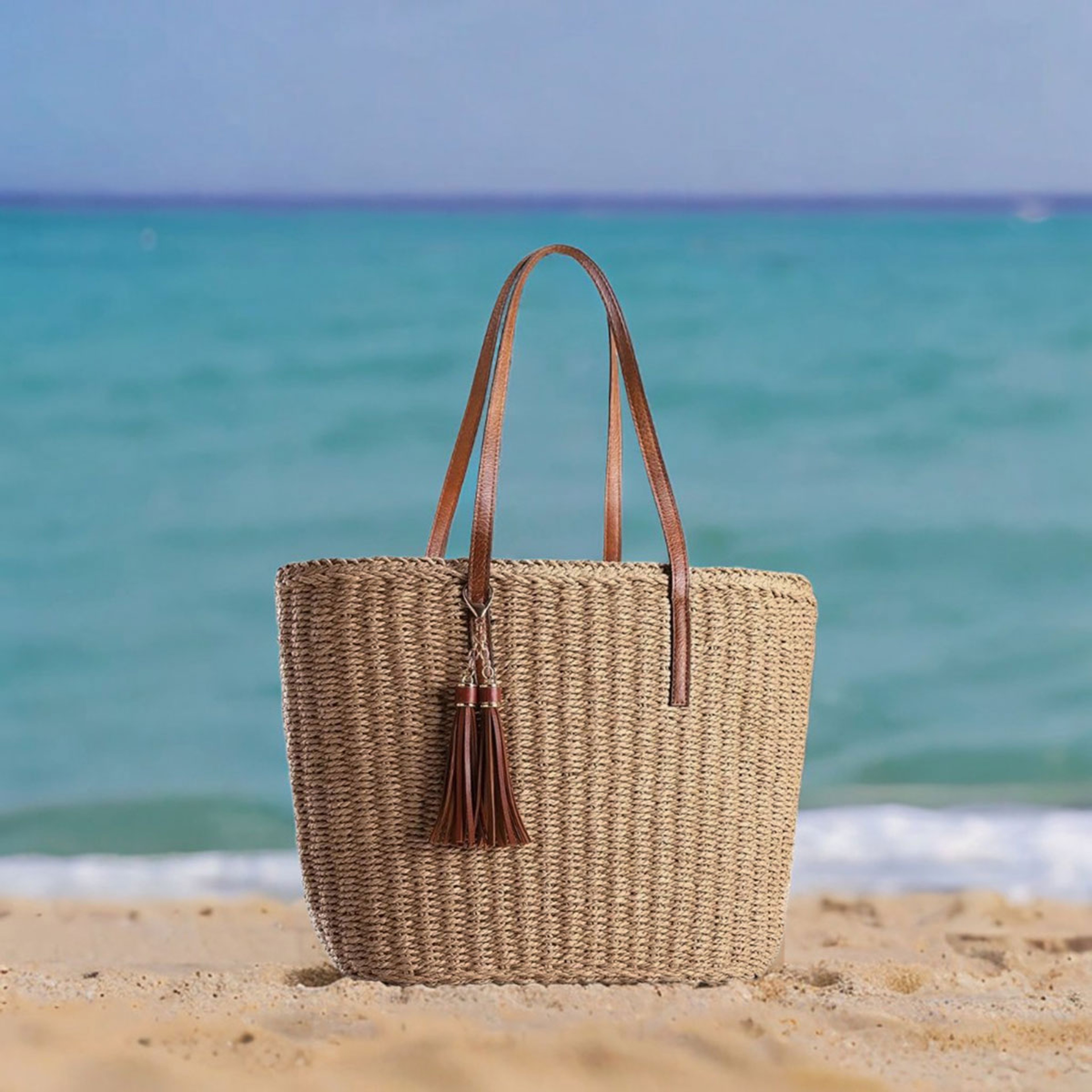 Woven Straw Tote Bag for Women – Large Capacity Beach Bag with PU Leather Straps – view 4