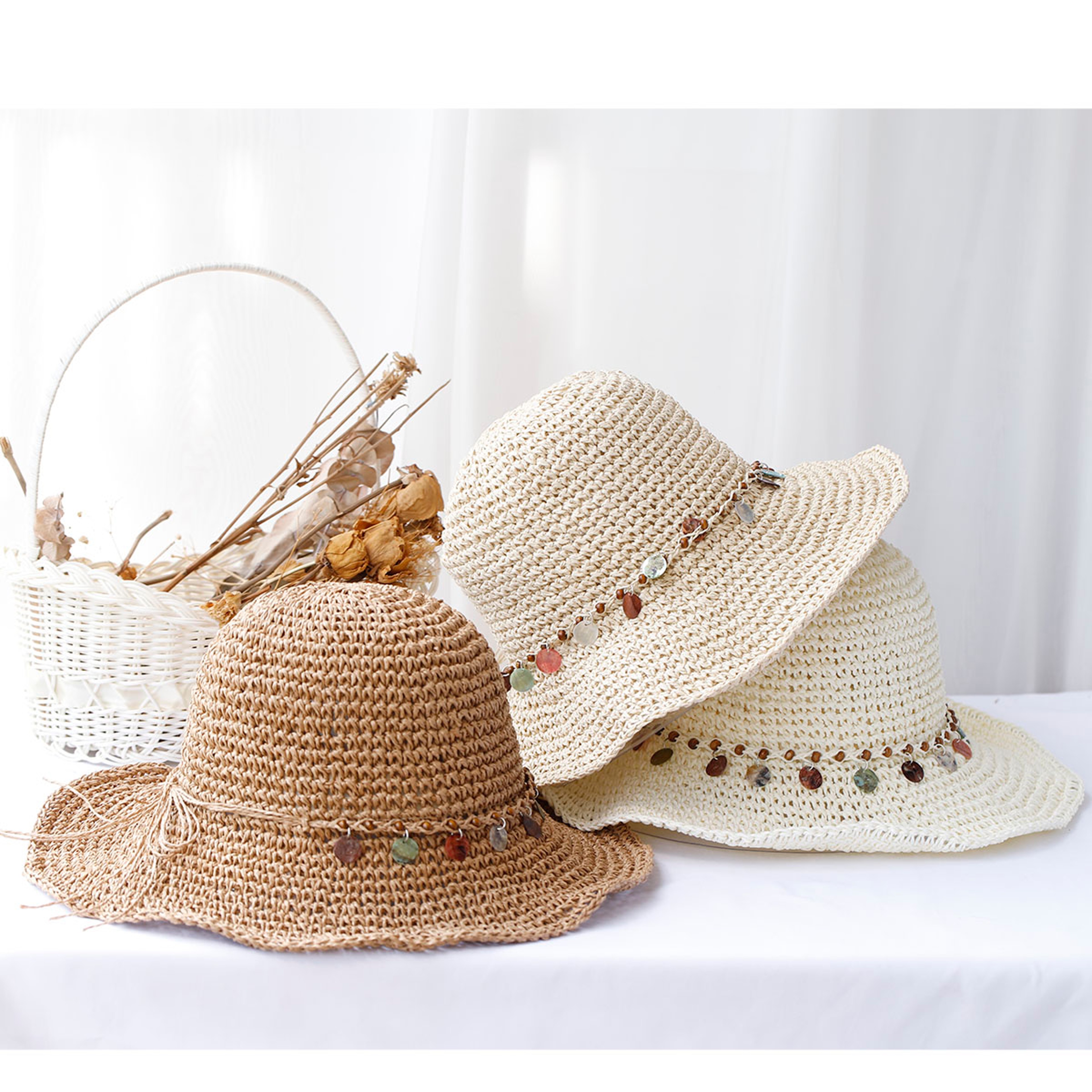 Multicolor Crochet Bucket Hat Handmade Straw Hat for Beach Vacation – view 5