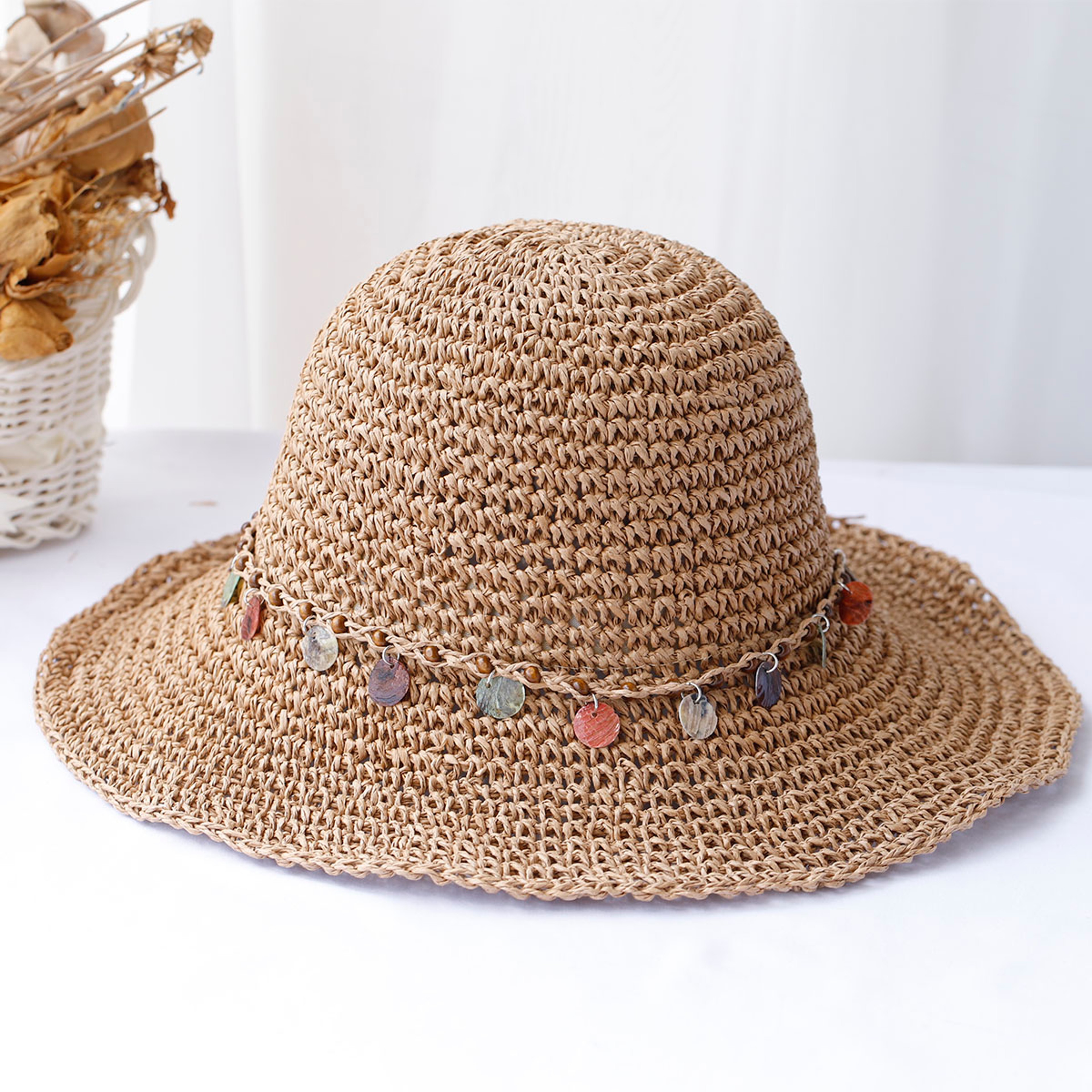 Multicolor Crochet Bucket Hat Handmade Straw Hat for Beach Vacation – view 6