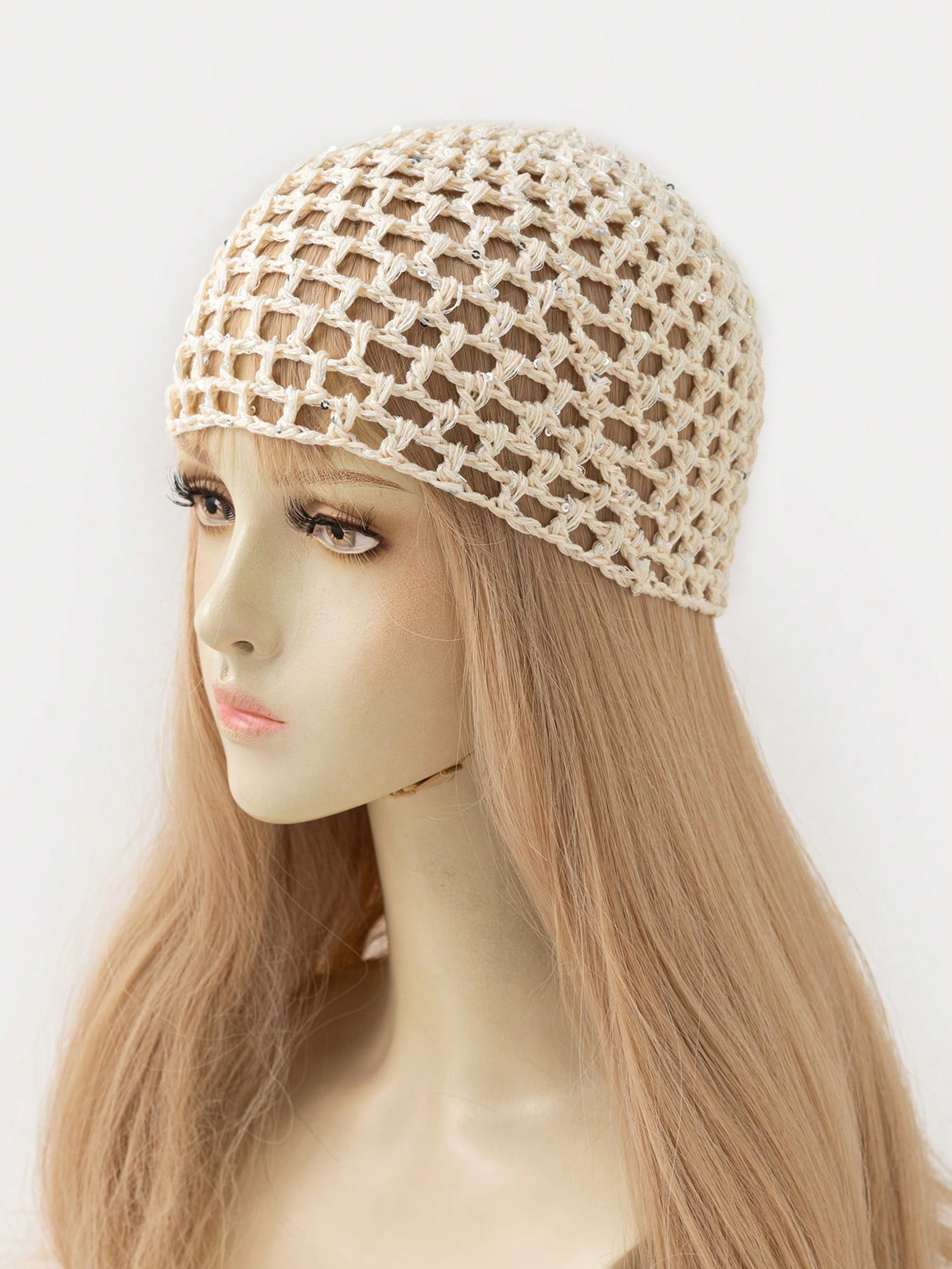 Womens Hollow Crochet Sequin Bucket Hat – Versatile Boho Summer Beanie and Festival Headwear – view 2