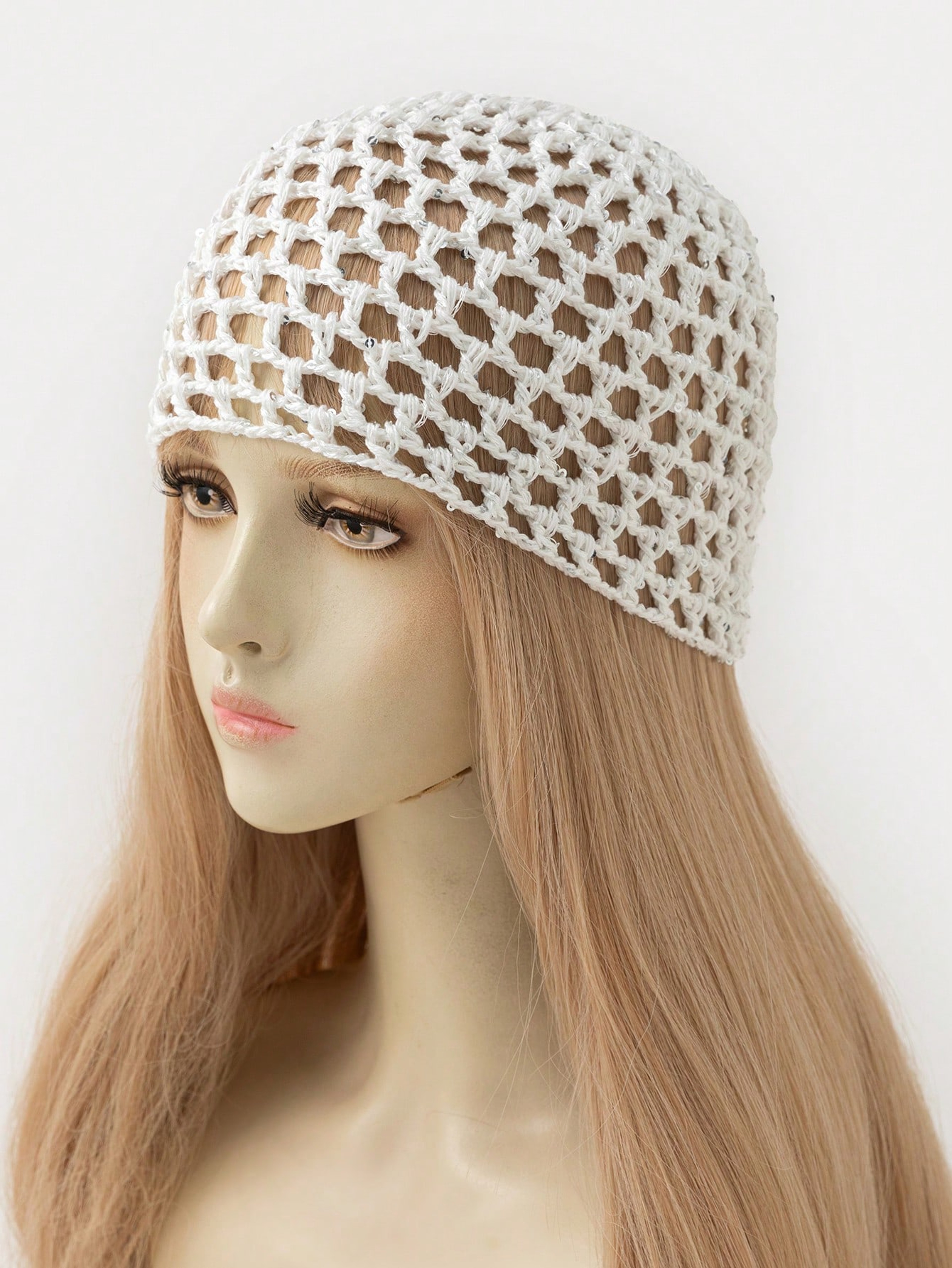 Womens Hollow Crochet Sequin Bucket Hat – Versatile Boho Summer Beanie and Festival Headwear – view 8
