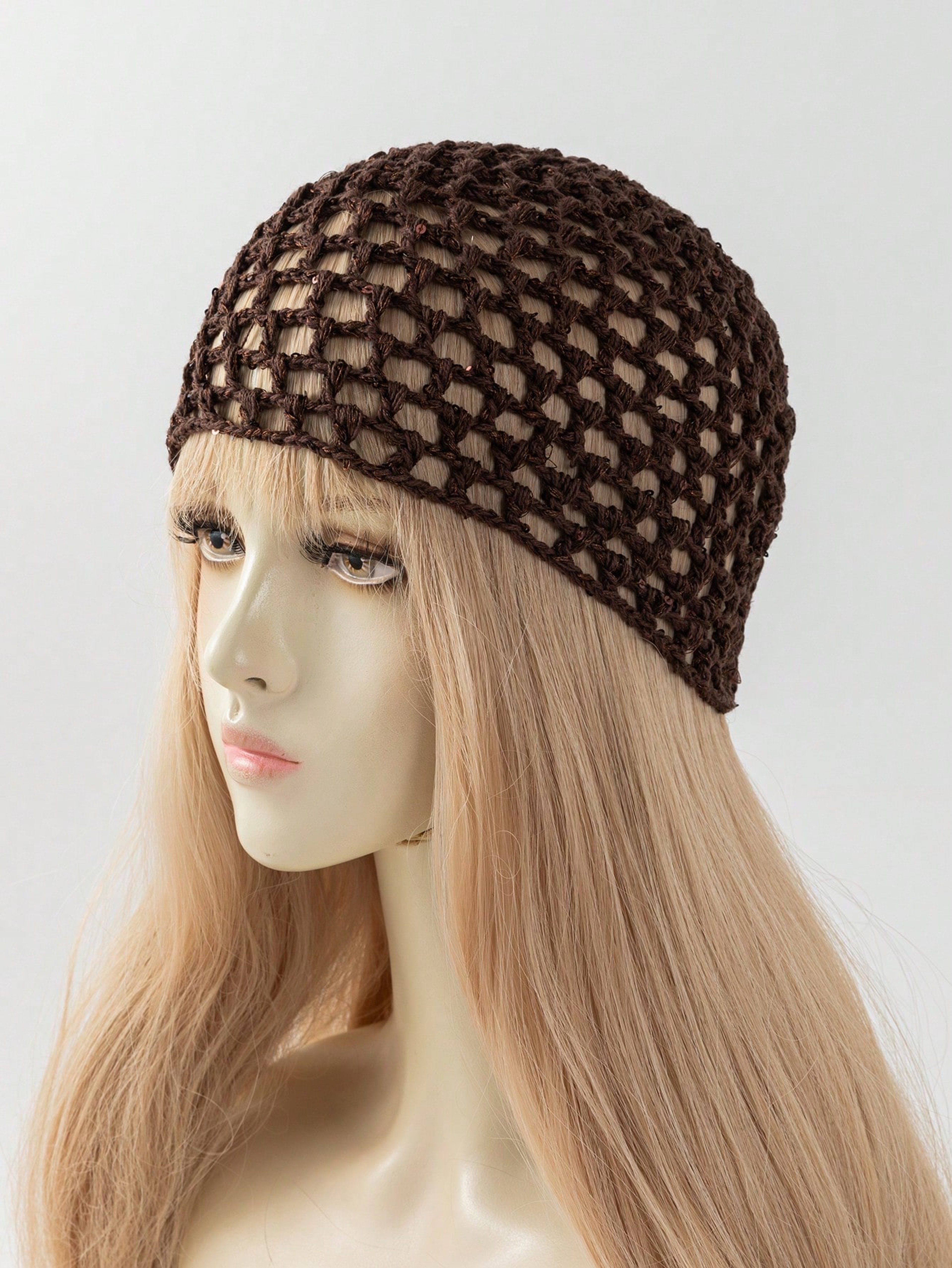 Womens Hollow Crochet Sequin Bucket Hat – Versatile Boho Summer Beanie and Festival Headwear – view 10