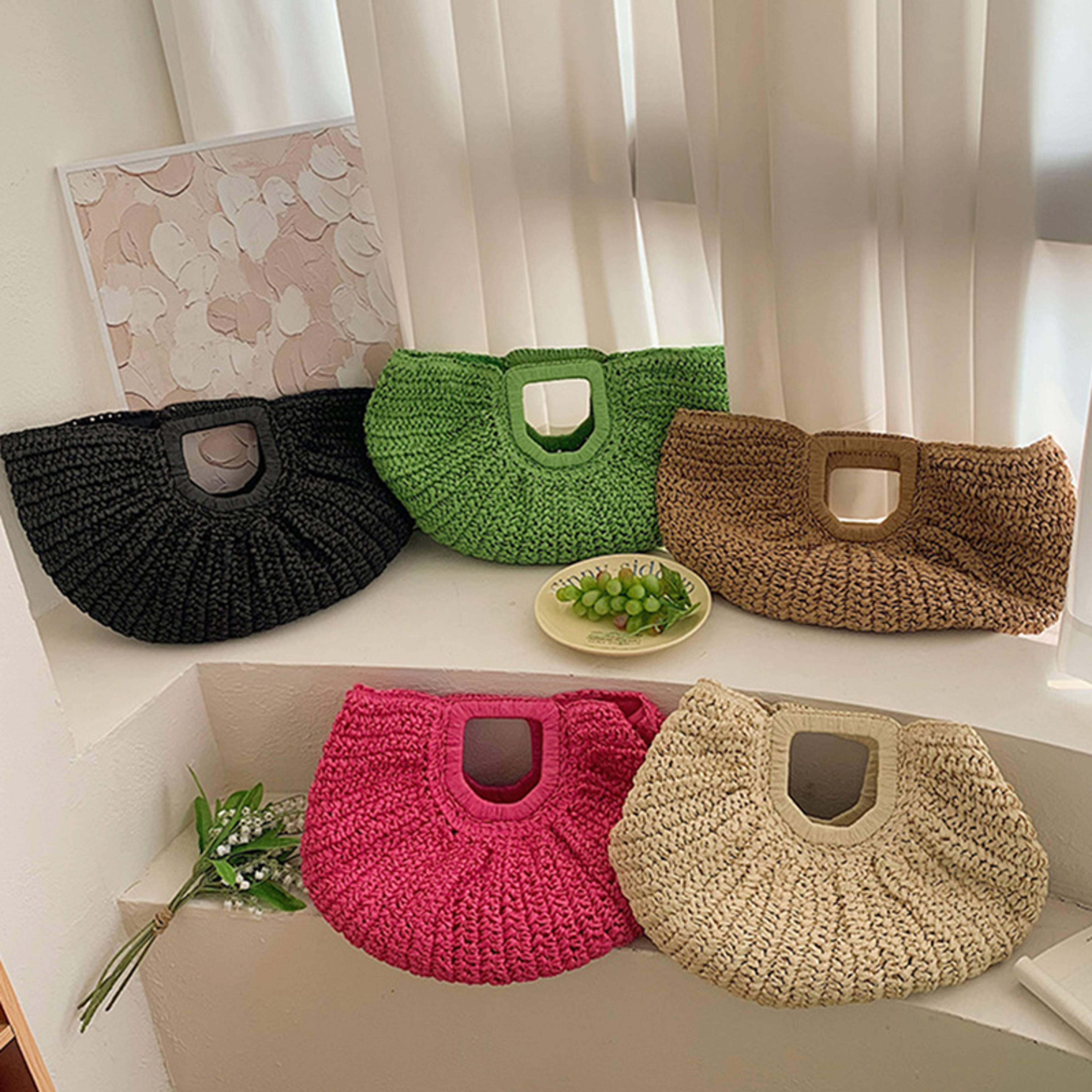 Handmade Straw Beach Handbag – Elegant Rattan Half-Moon Woven Tote for Summer Fashion – view 5