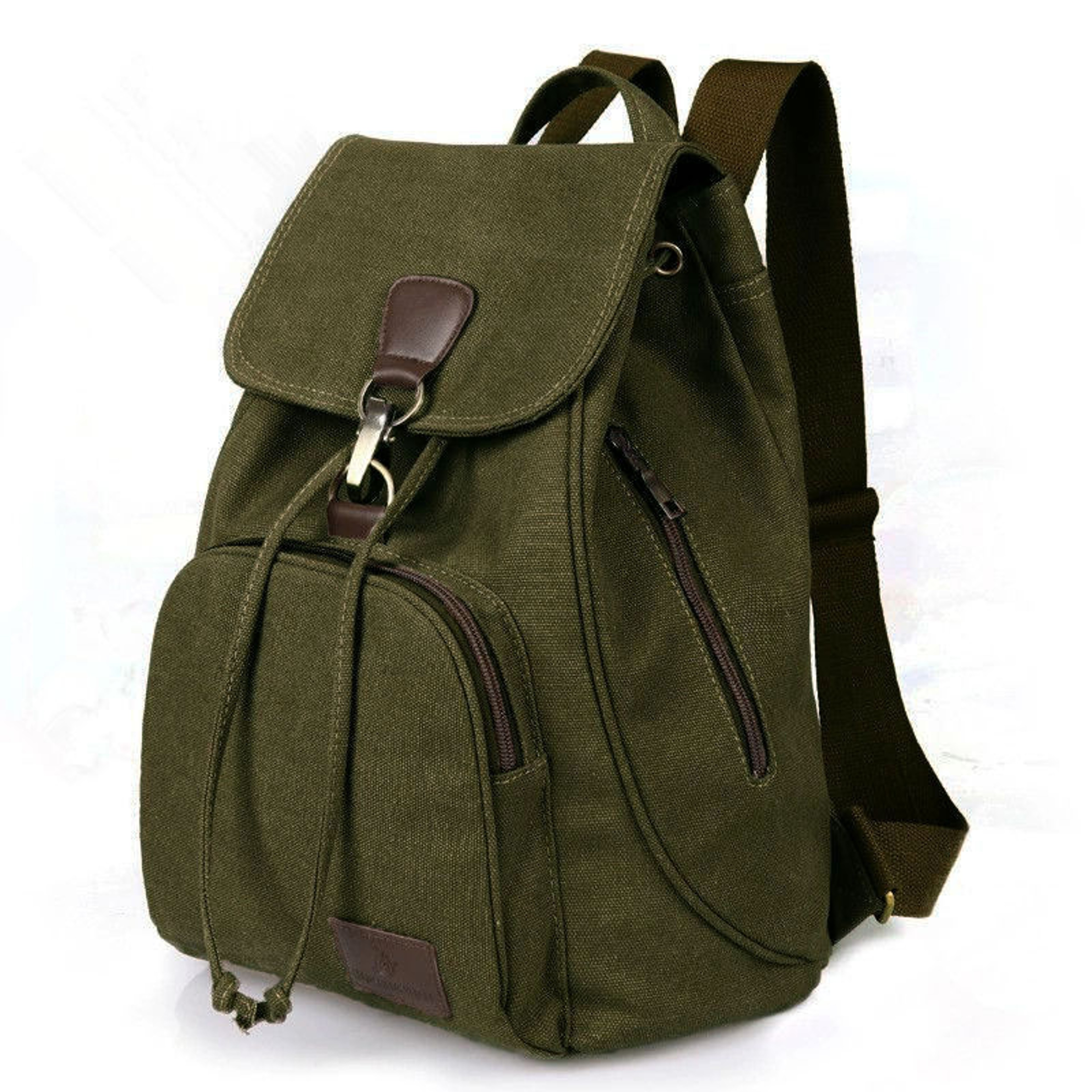 Vintage Canvas Backpack: Cotton Drawstring Laptop School Bag & Travel Daypack – view 12